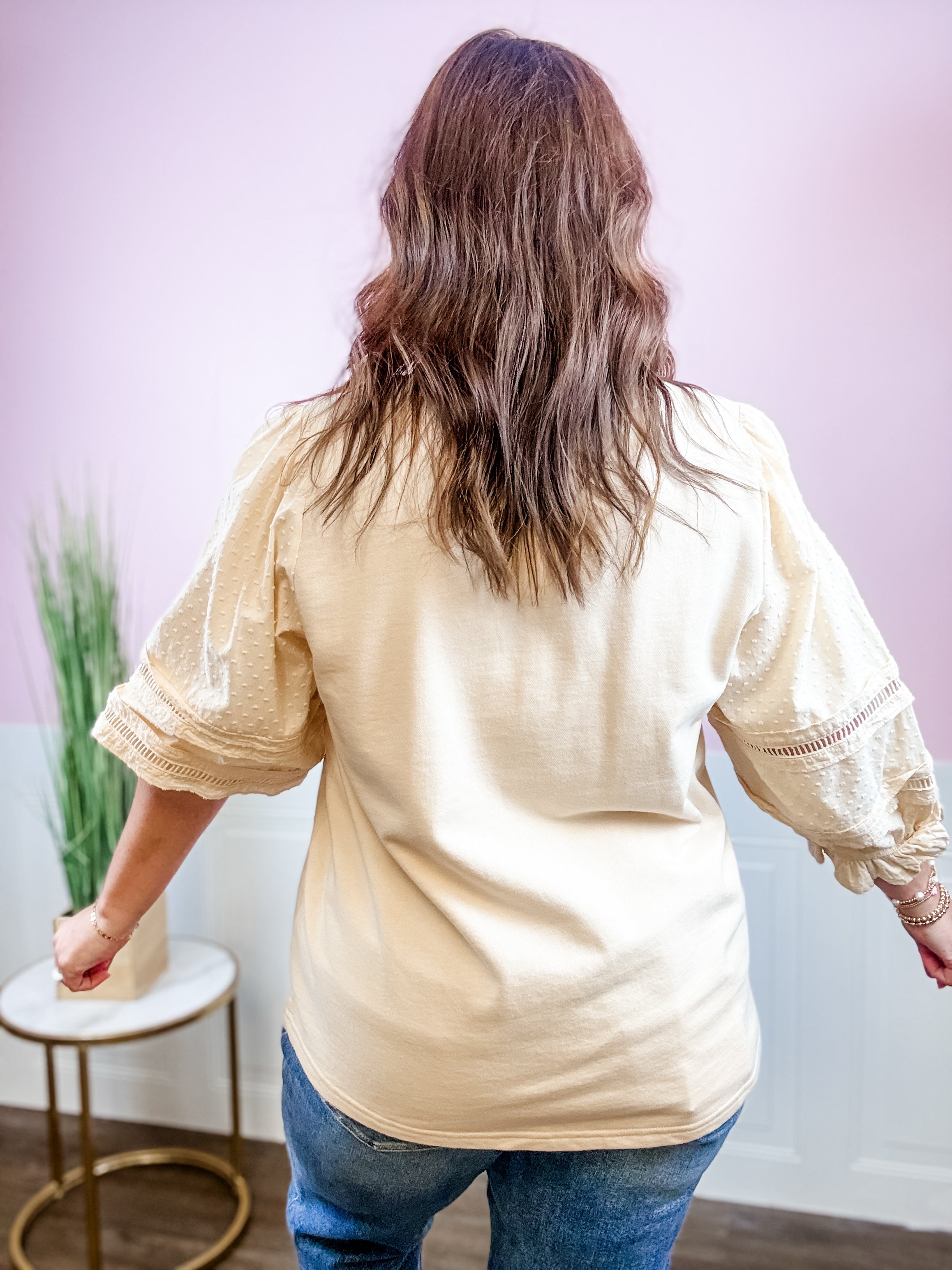 Cream Swiss Dot Balloon Sleeve Top - Just a Small Town Girl