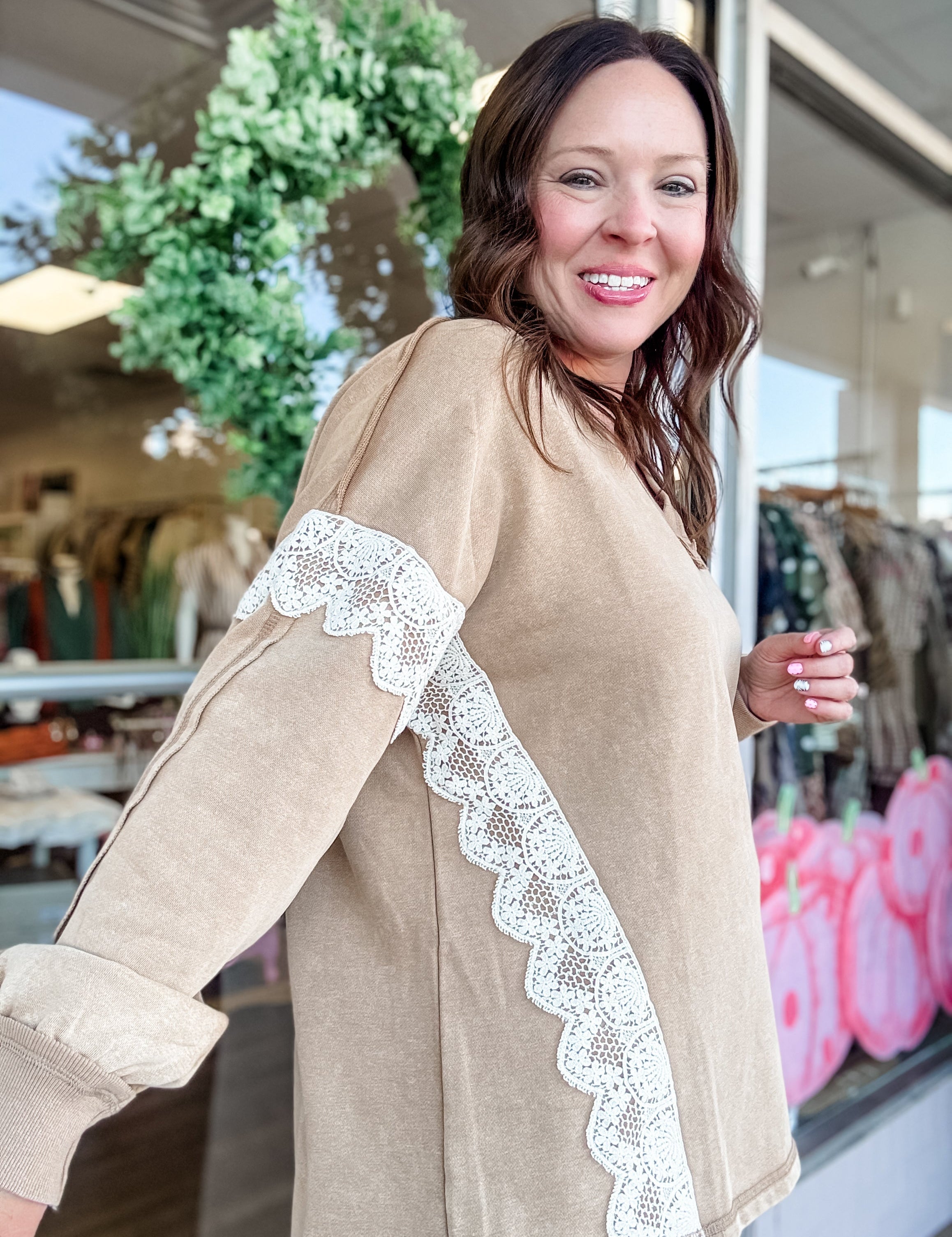 Crochet Lace Trim V-Neck Top - Just a Small Town Girl