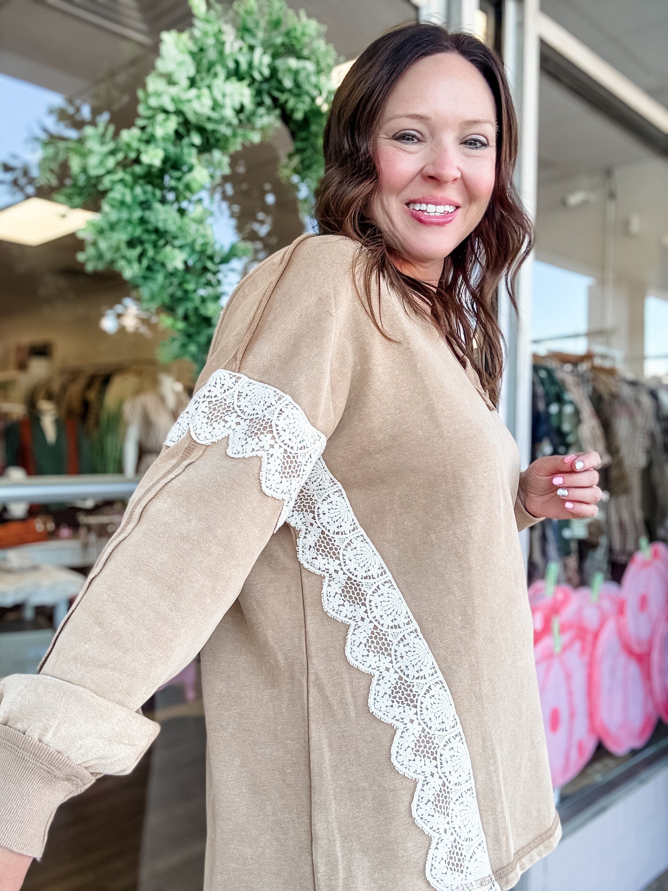 Crochet Lace Trim V-Neck Top - Just a Small Town Girl