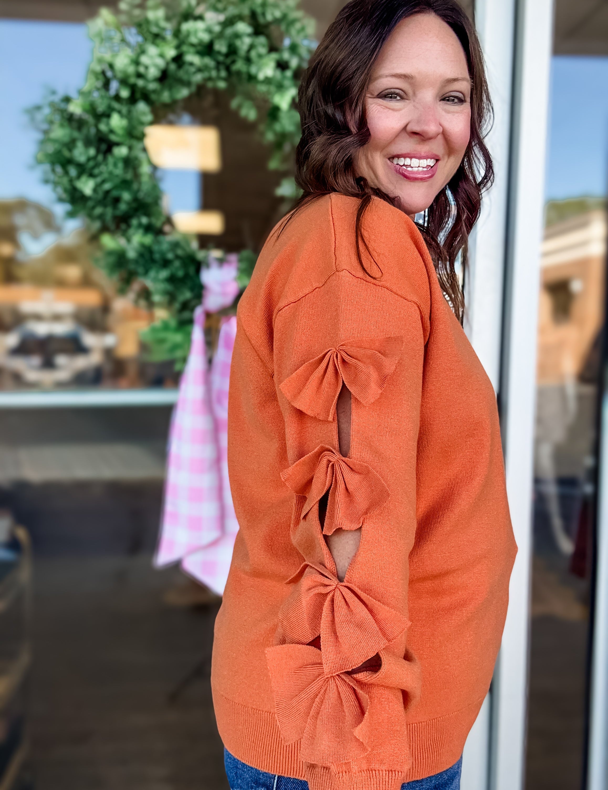 Cutout Bow-Sleeve Sweater - Just a Small Town Girl