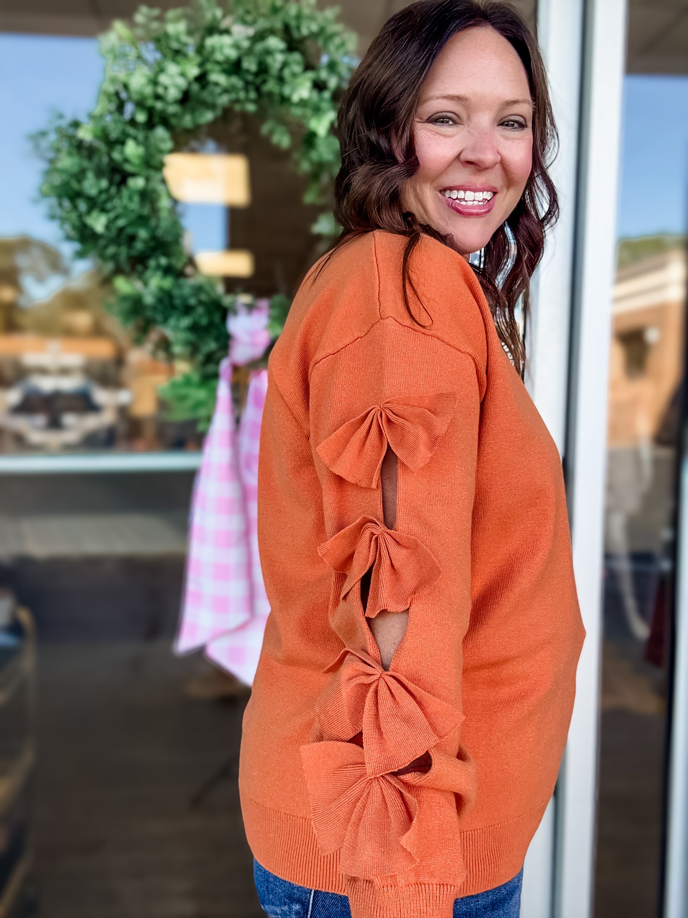 Cutout Bow-Sleeve Sweater - Just a Small Town Girl