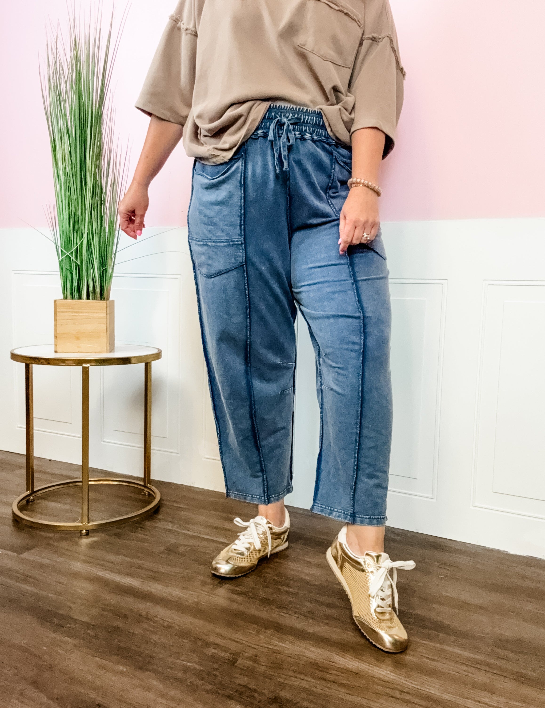 Denim Blue Mineral Wash Pants - Just a Small Town Girl