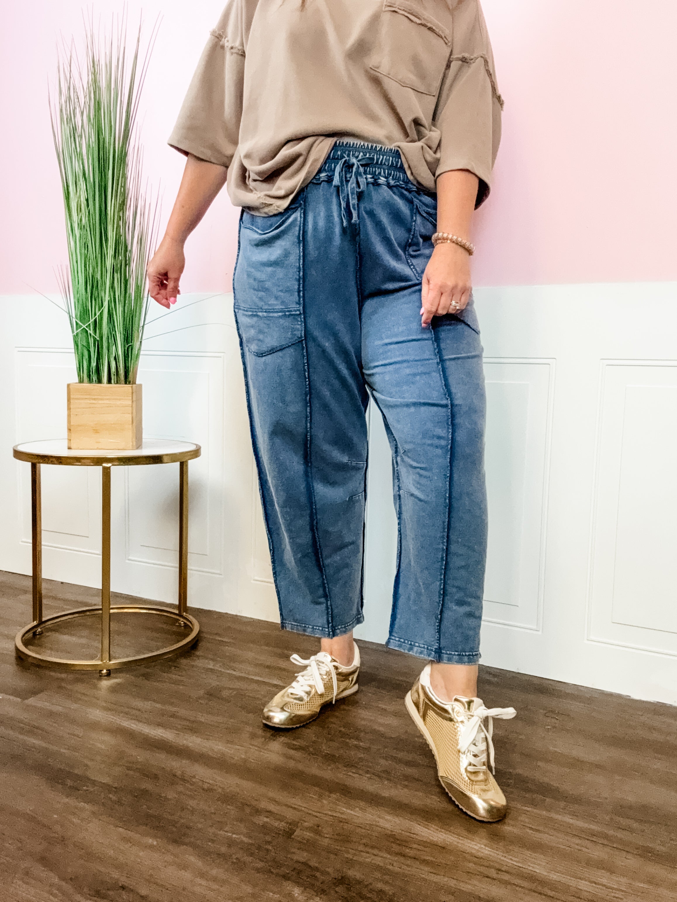 Denim Blue Mineral Wash Pants - Just a Small Town Girl