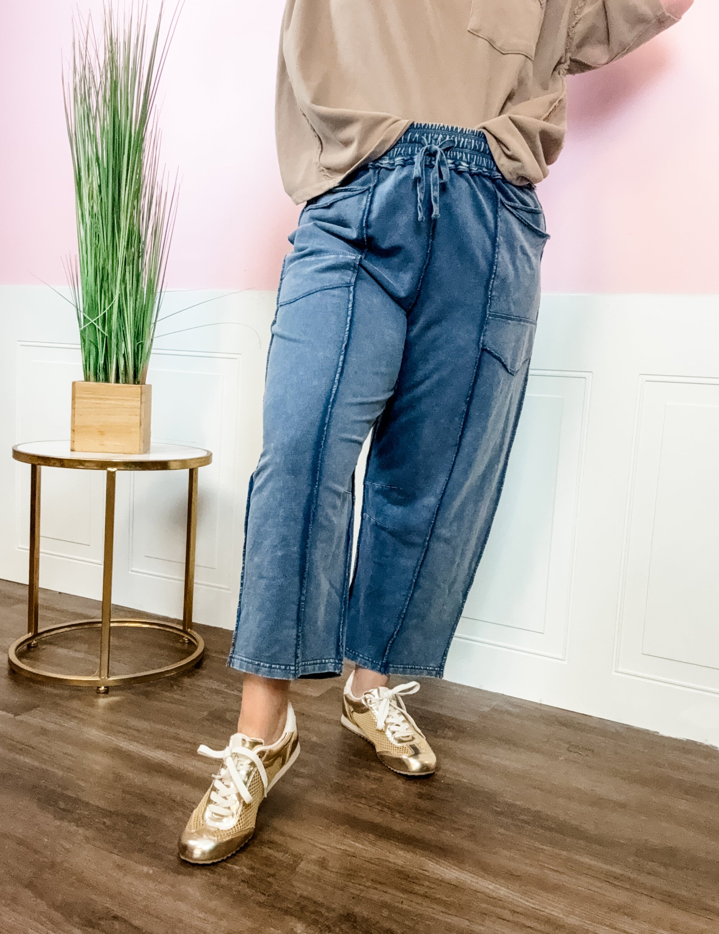 Denim Blue Mineral Wash Pants - Just a Small Town Girl