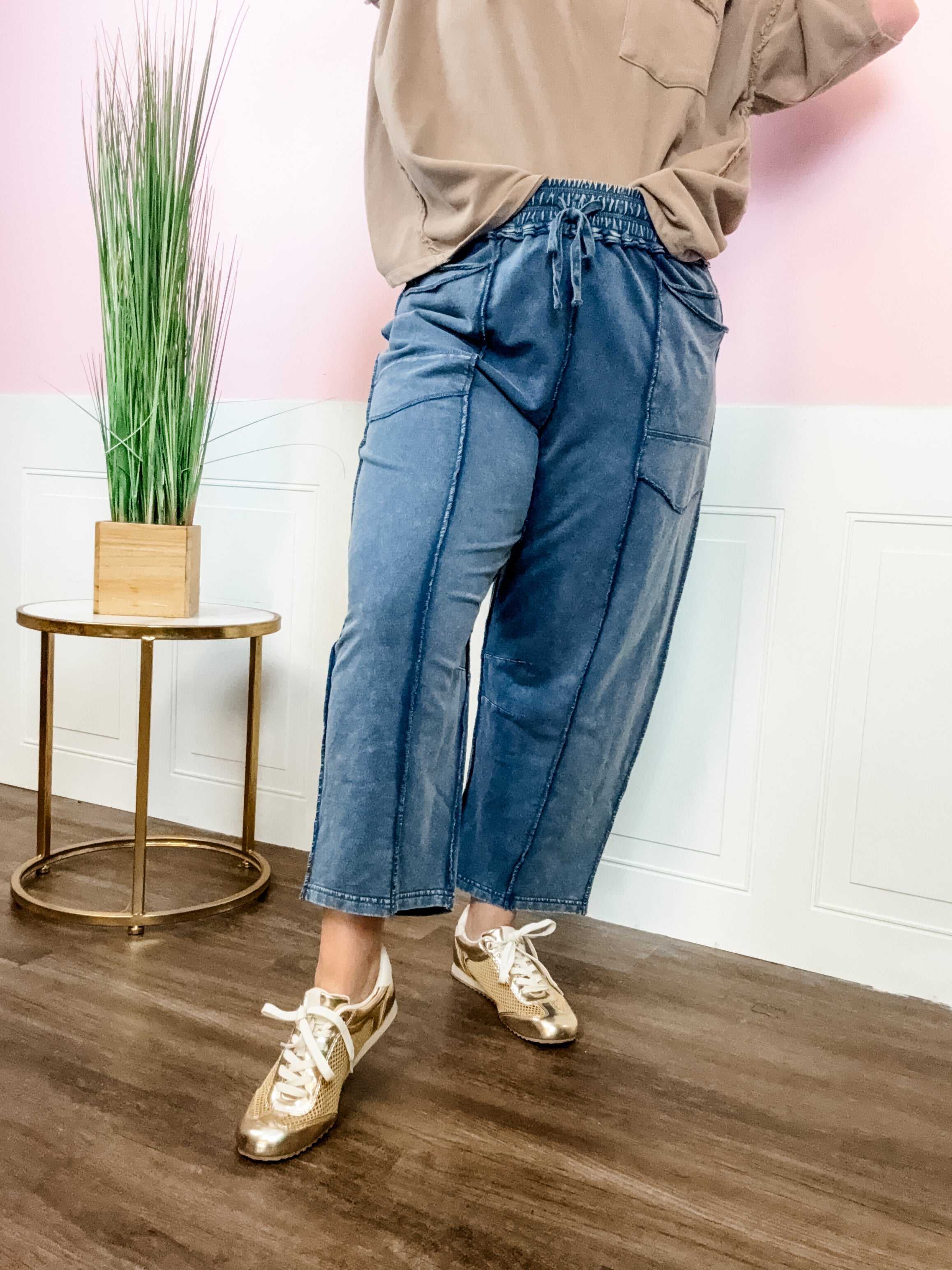 Denim Blue Mineral Wash Pants - Just a Small Town Girl