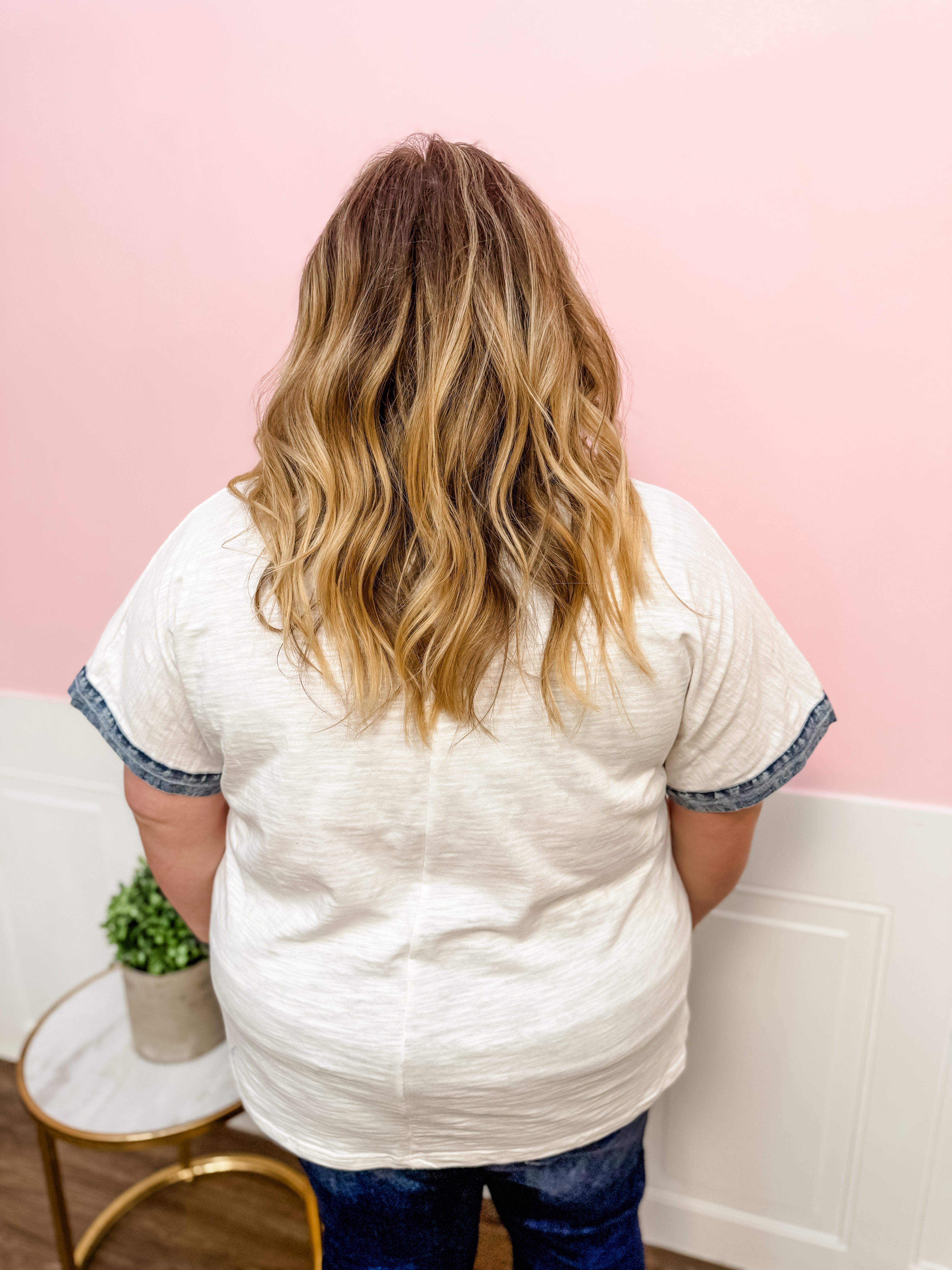 Easy Days Denim Trim Top: Plus Size - Just a Small Town Girl