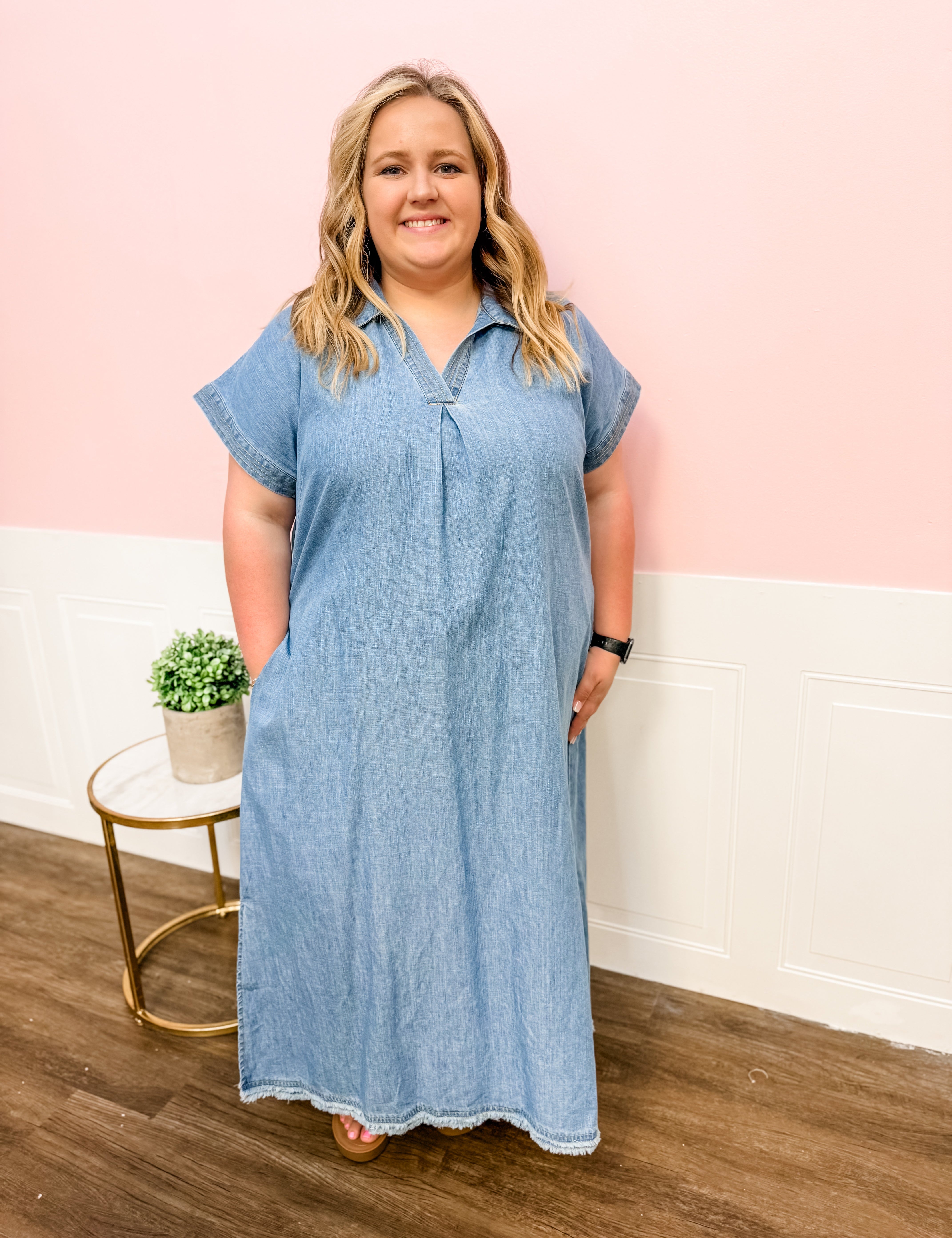 Easy Like Sunday Chambray Dress: Plus Size - Just a Small Town Girl