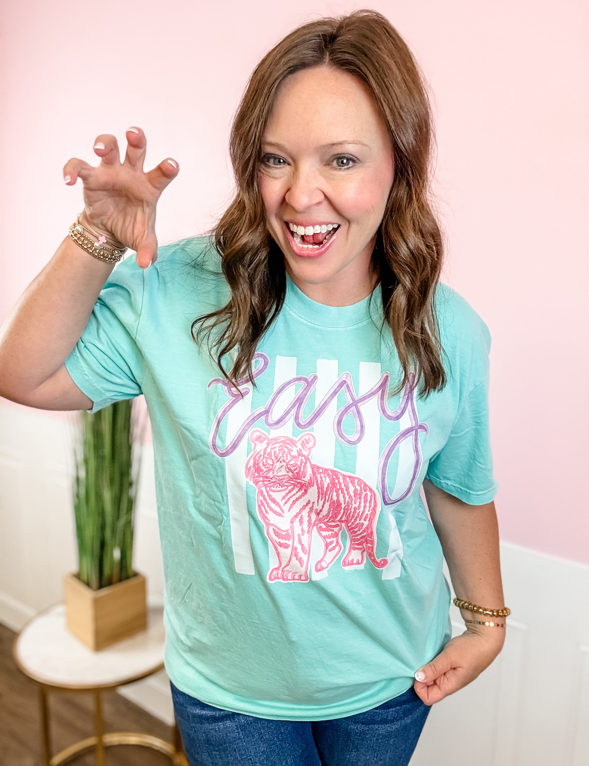 Easy Pink Tiger Graphic Tee - Just a Small Town Girl