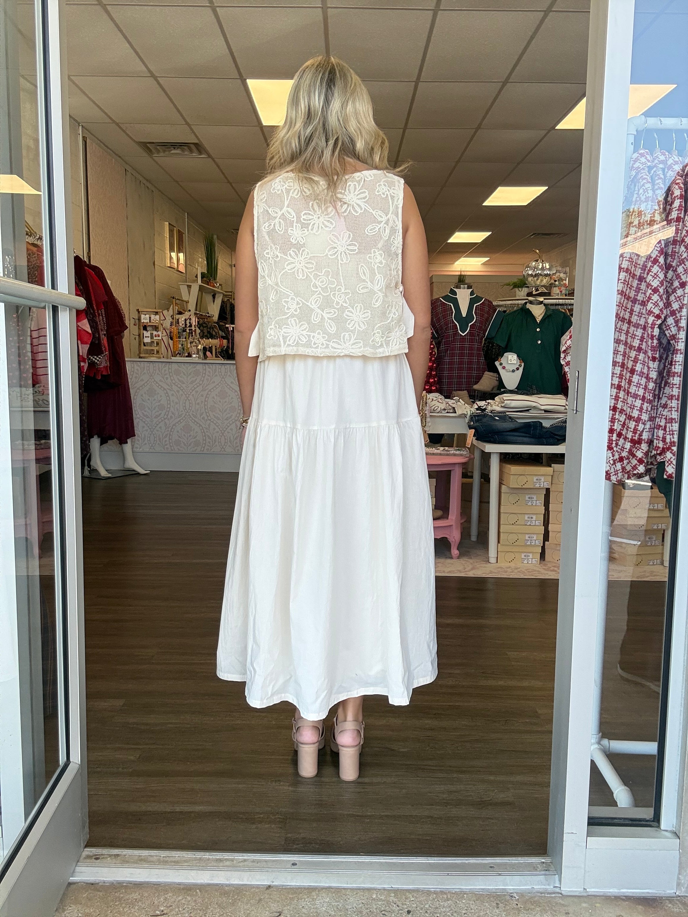 Ecru Crochet Lace Overlay Tiered Maxi Dress - Just a Small Town Girl