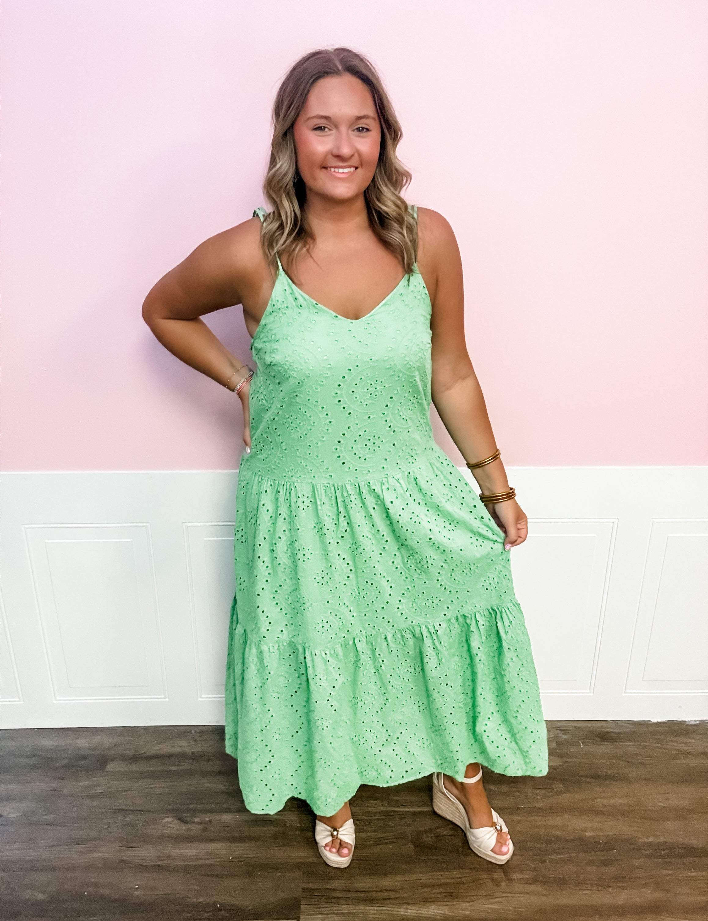 Emerald Breeze Eyelet Dress - Just a Small Town Girl