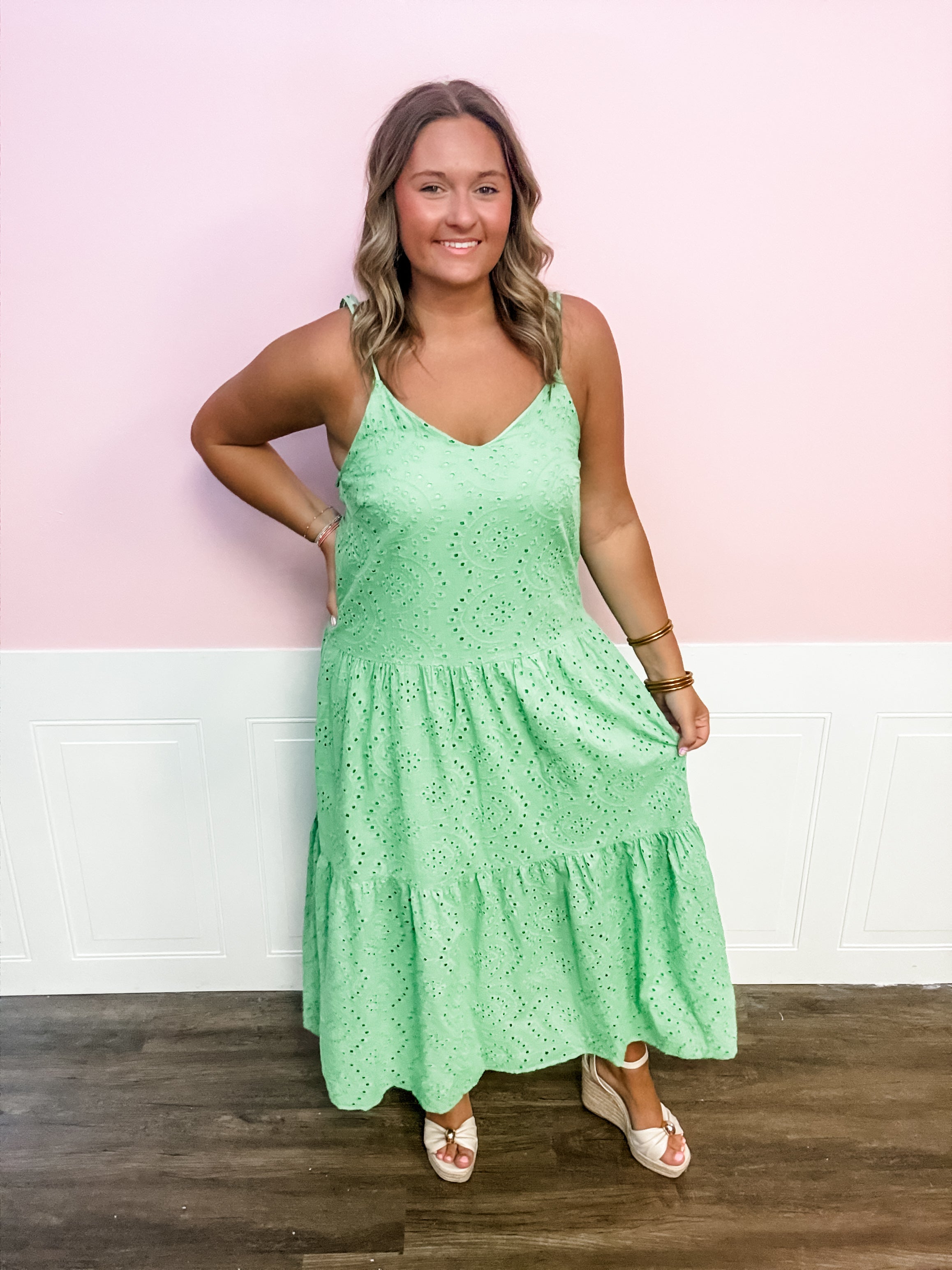 Emerald Breeze Eyelet Dress - Just a Small Town Girl