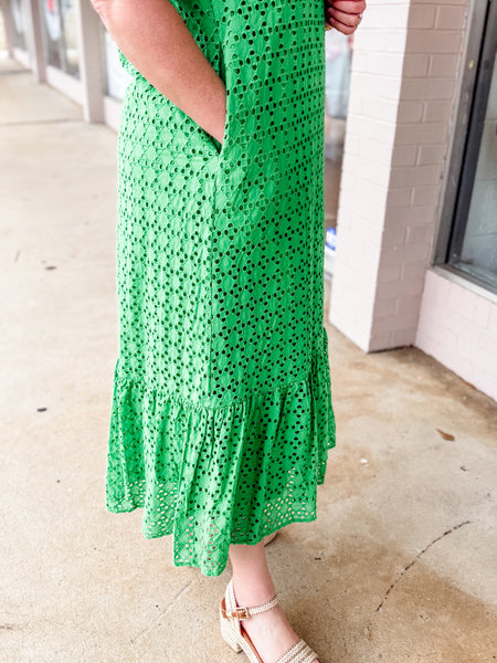 Emerald Eyelet Maxi Dress - Just a Small Town Girl