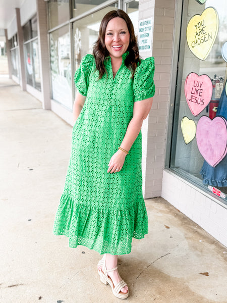Emerald Eyelet Maxi Dress - Just a Small Town Girl