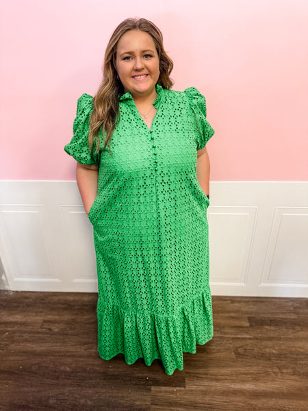 Emerald Eyelet Maxi Dress: Plus Size - Just a Small Town Girl