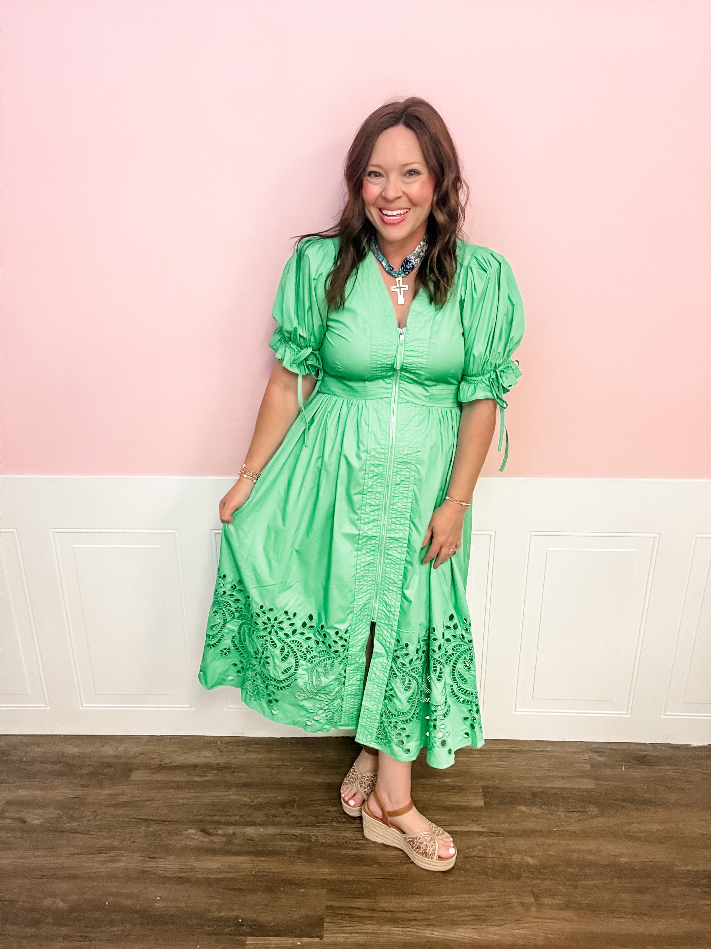 Emerald Garden Zip Midi Dress - Just a Small Town Girl