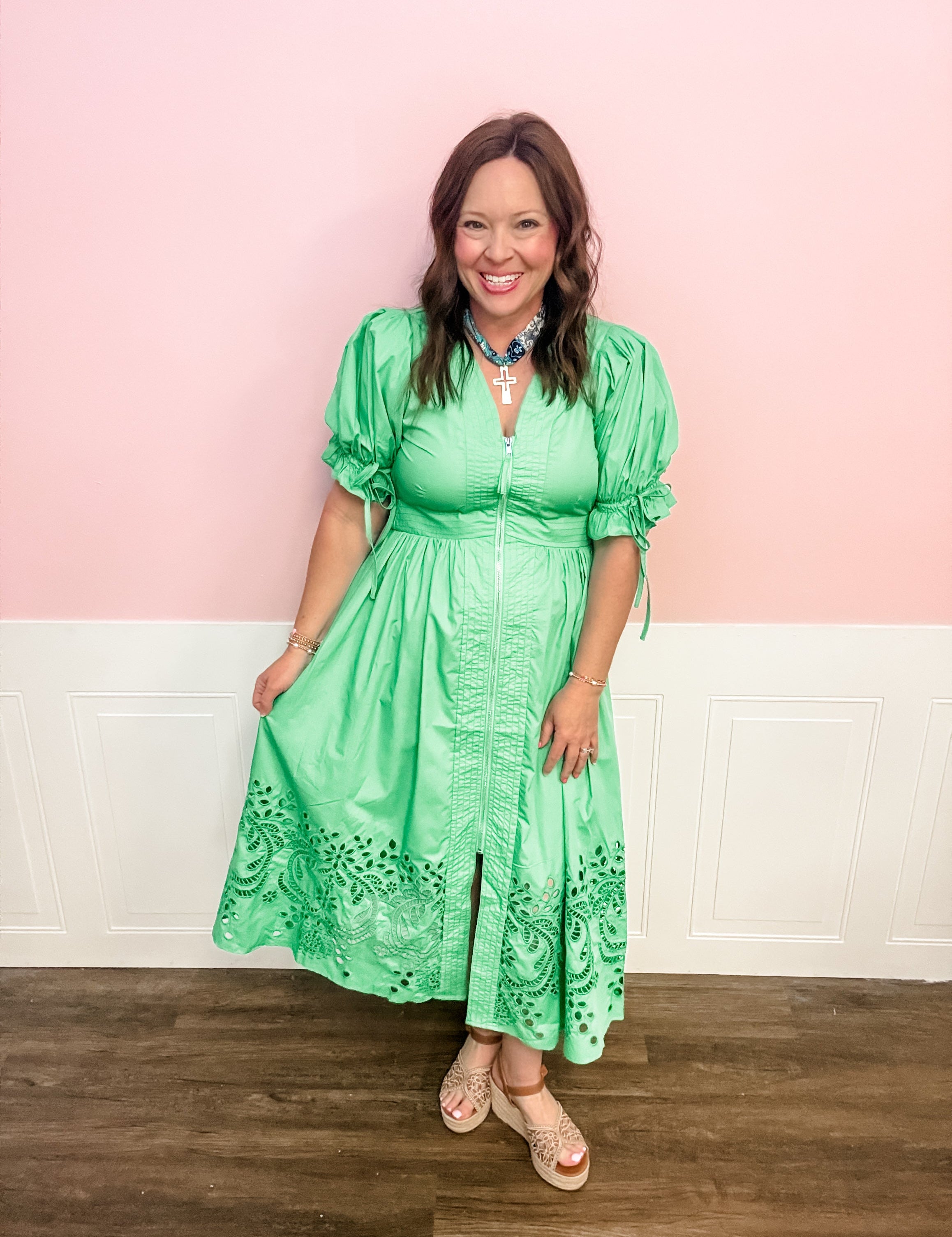 Emerald Garden Zip Midi Dress - Just a Small Town Girl