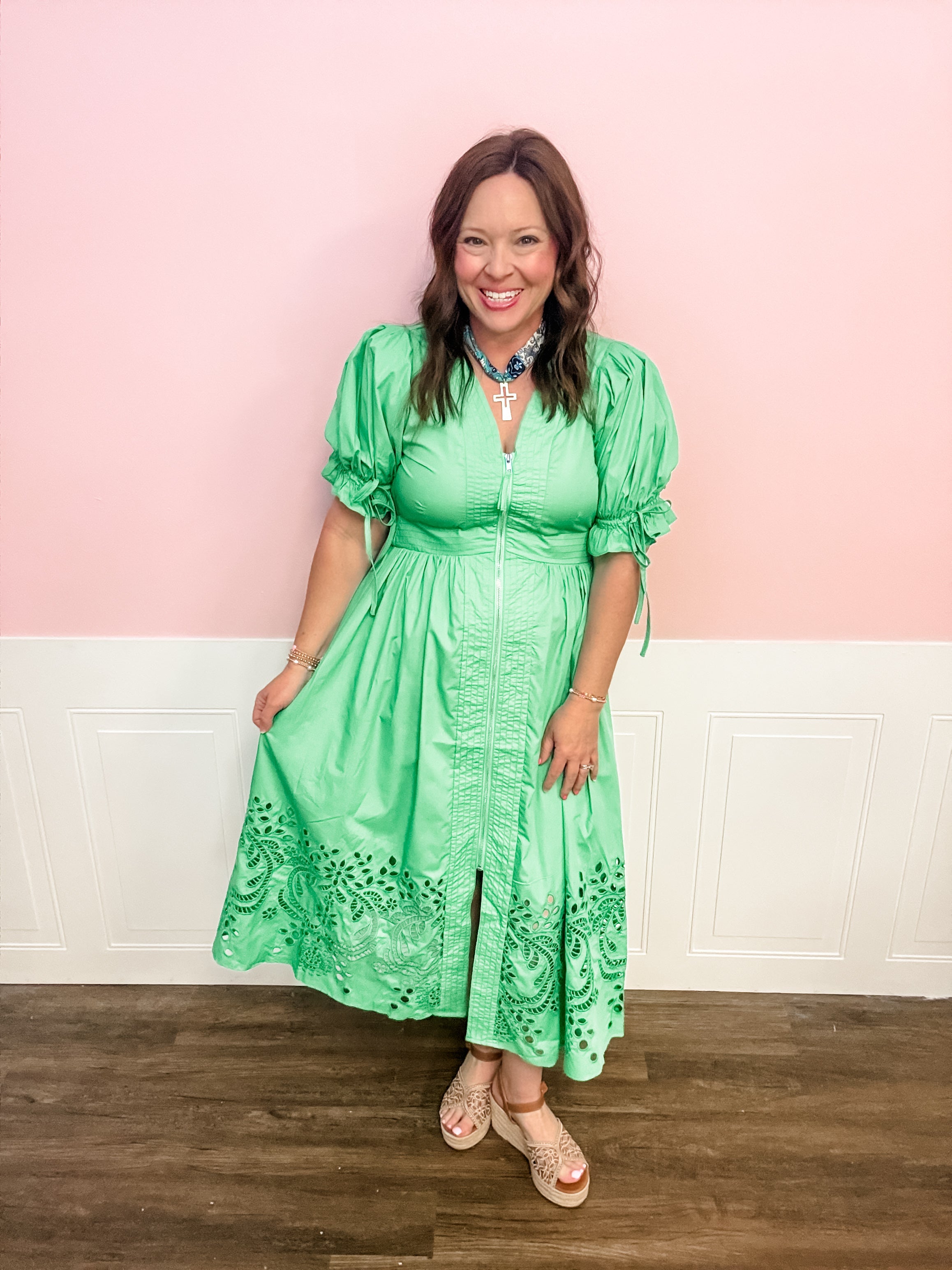Emerald Garden Zip Midi Dress - Just a Small Town Girl
