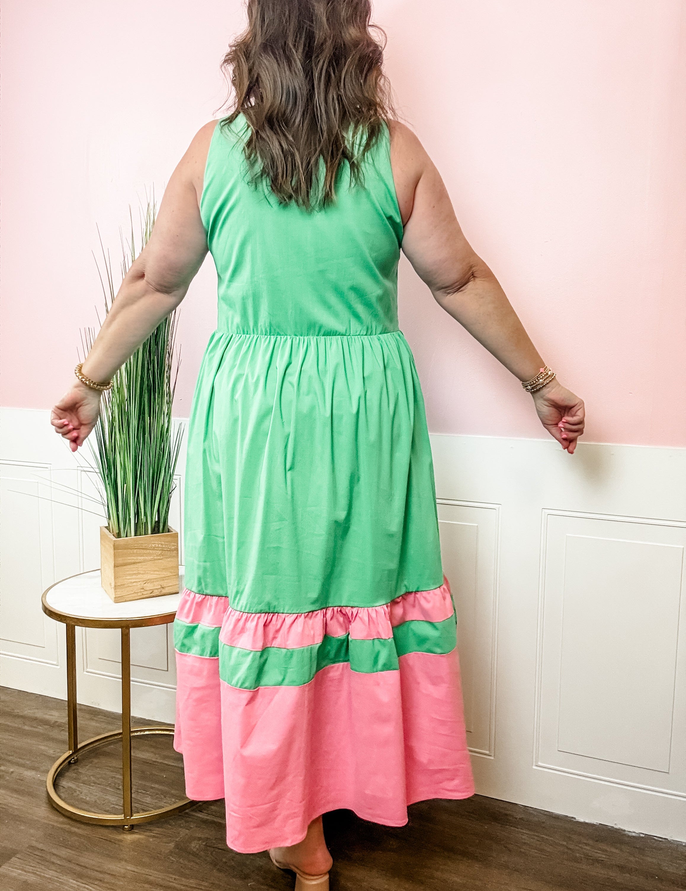 Emerald & Pink Trim Dropwaist Dress - Just a Small Town Girl