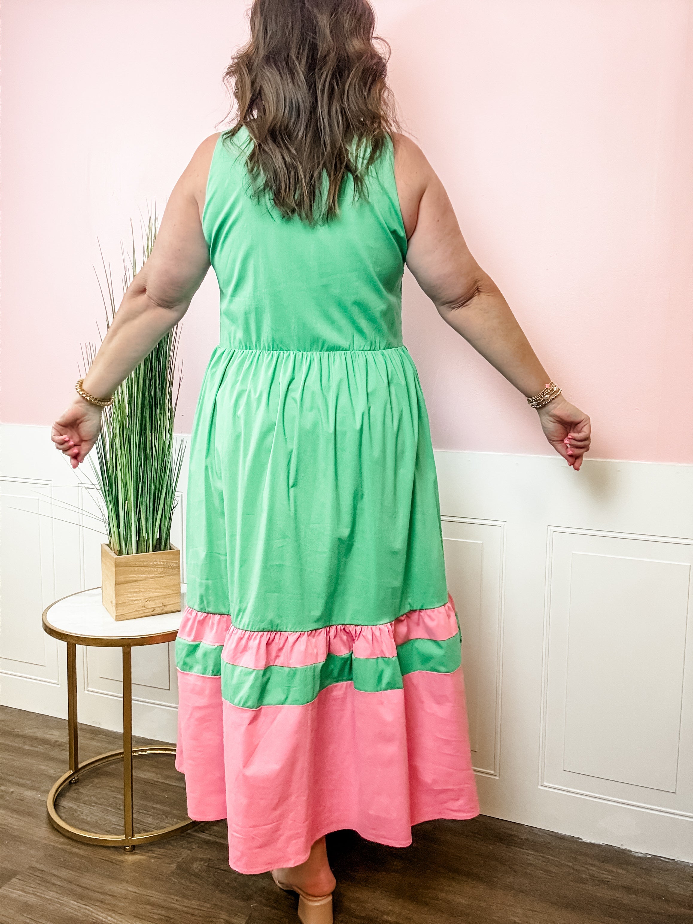 Emerald & Pink Trim Dropwaist Dress - Just a Small Town Girl