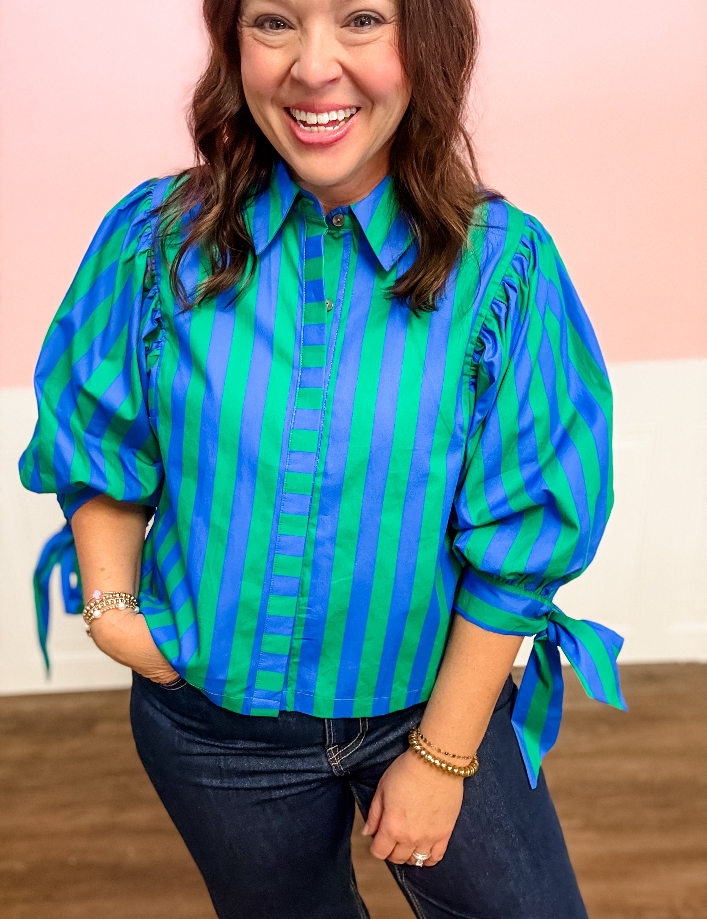 Emerald Pop Stripe Top - Just a Small Town Girl