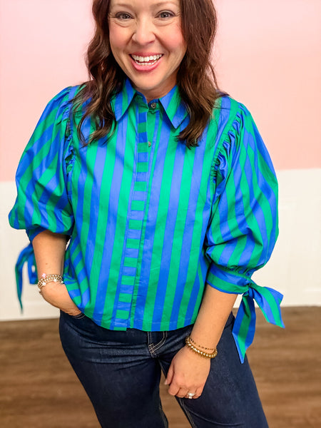 Emerald Pop Stripe Top - Just a Small Town Girl