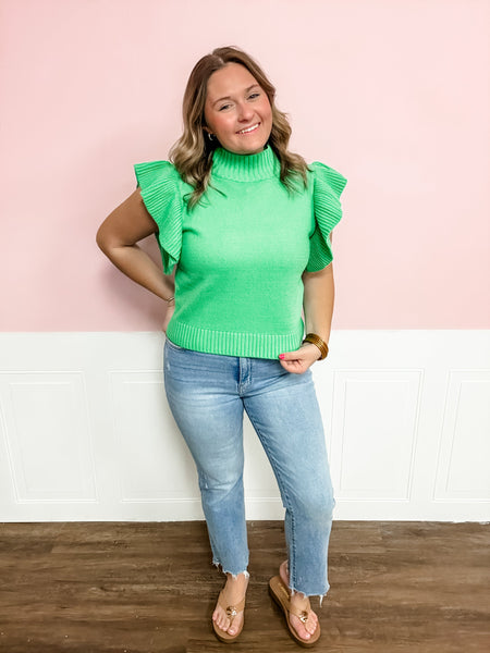 Emerald Ruffle Sleeve Knit Top - Just a Small Town Girl
