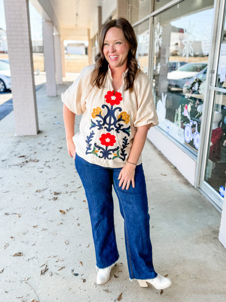 Fiesta Bloom Embroidered Blouse - Just a Small Town Girl