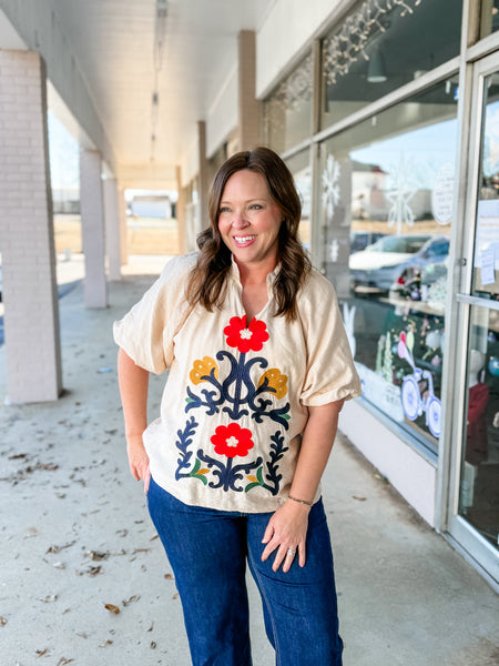 Fiesta Bloom Embroidered Blouse - Just a Small Town Girl