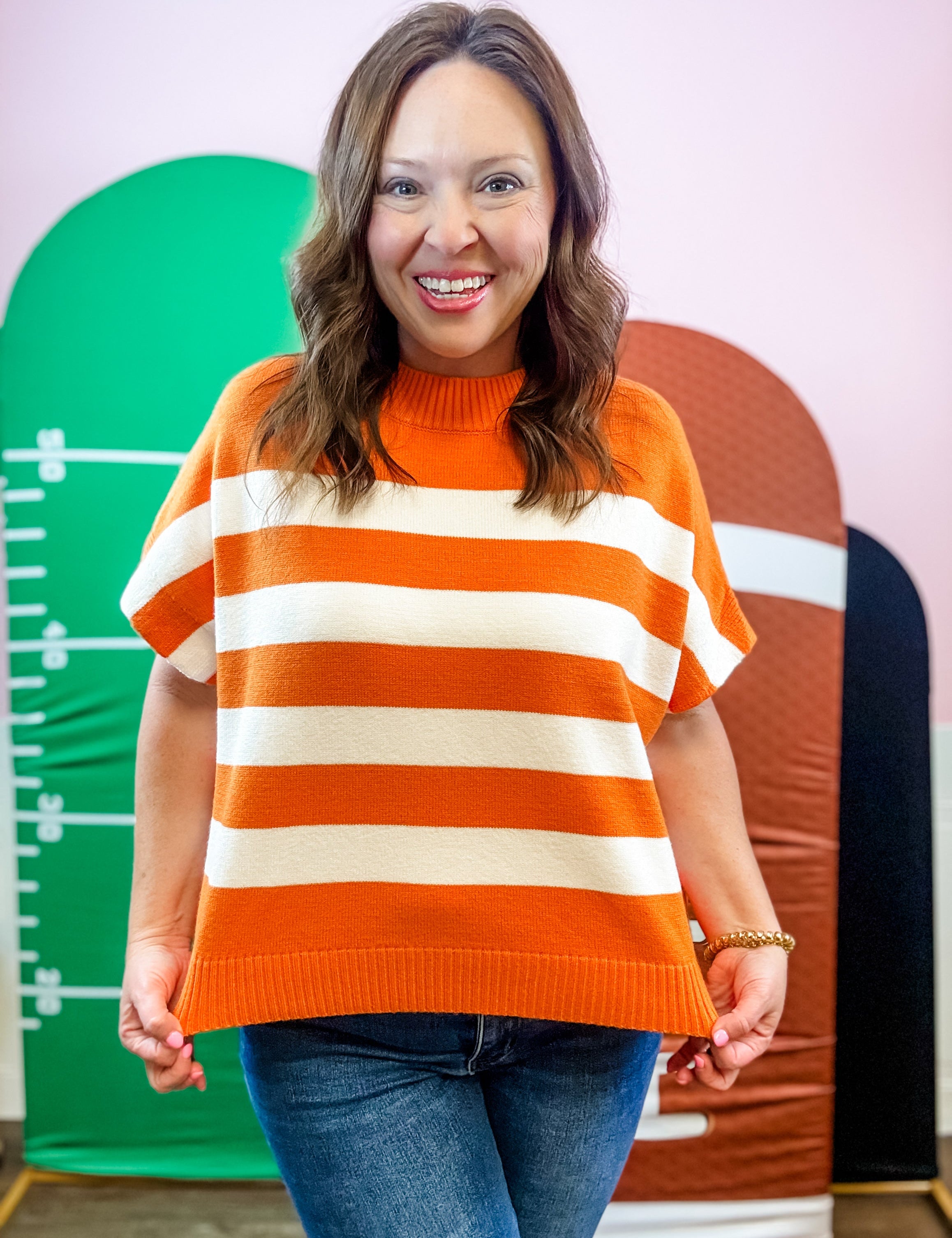 First Down Striped Sweater - Just a Small Town Girl