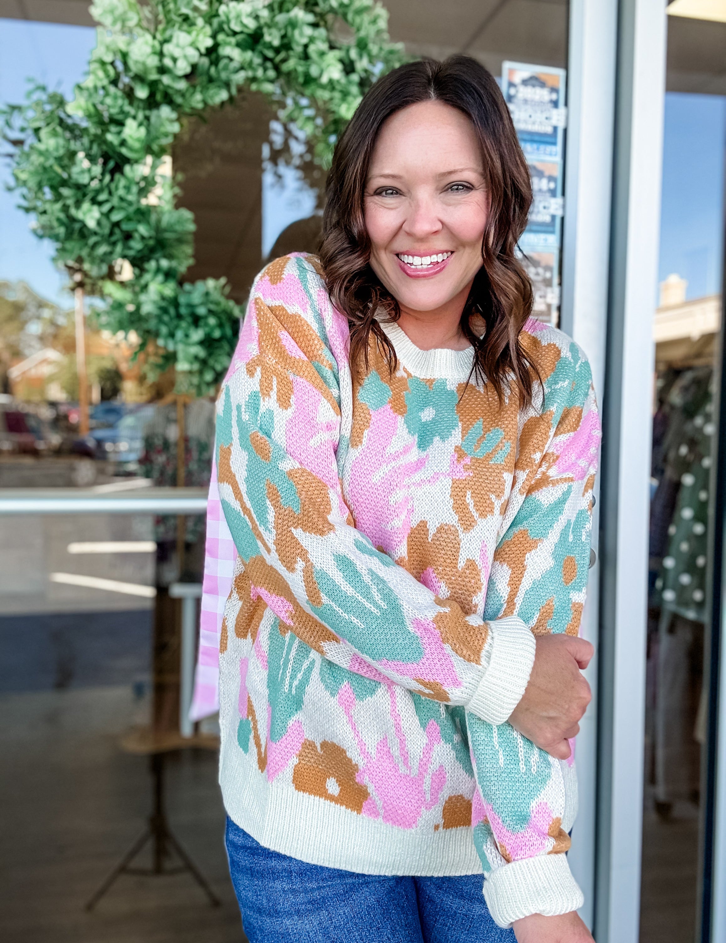 Floral Print Crewneck Sweater - Just a Small Town Girl