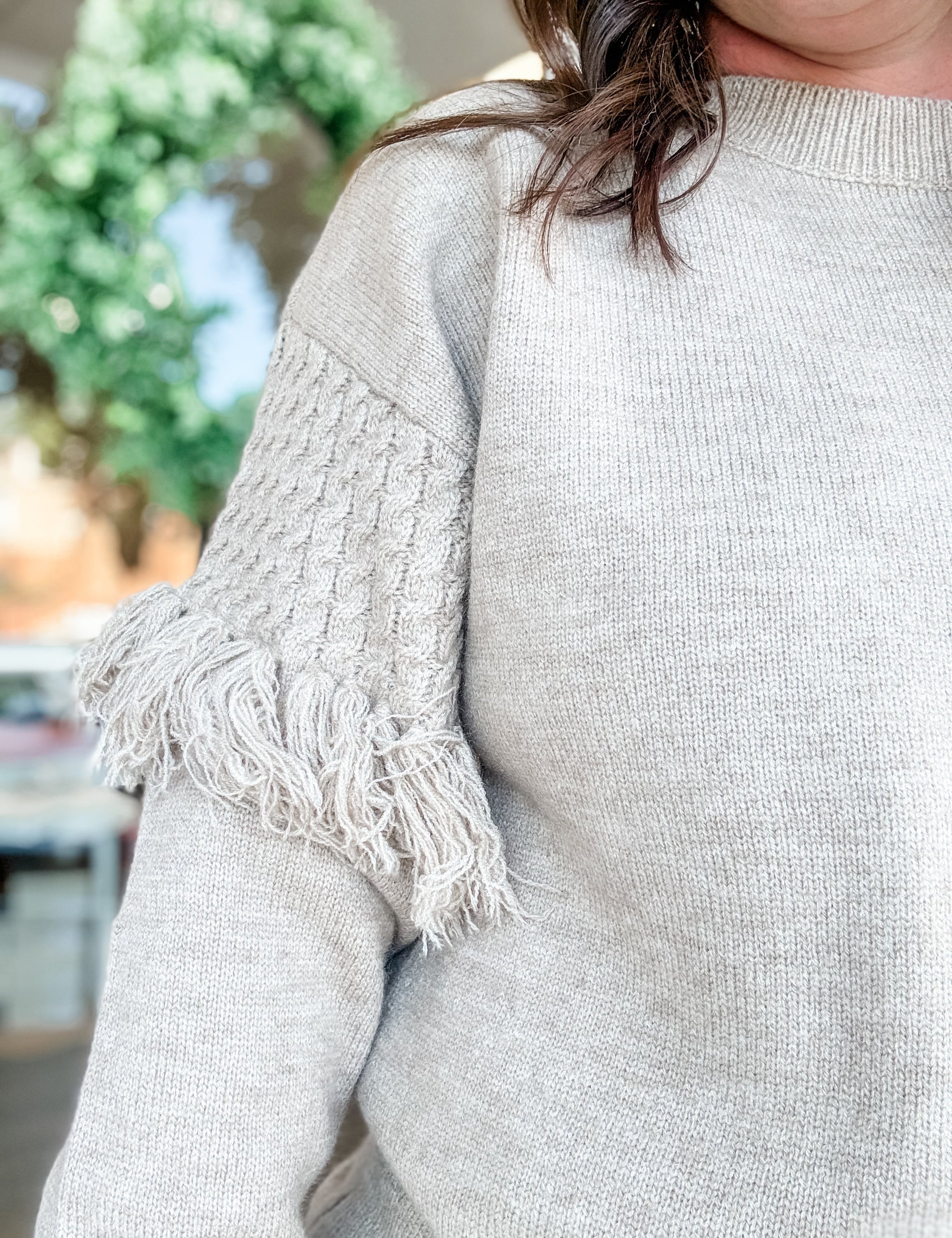 Fringe-Trim Crewneck Sweater - Just a Small Town Girl