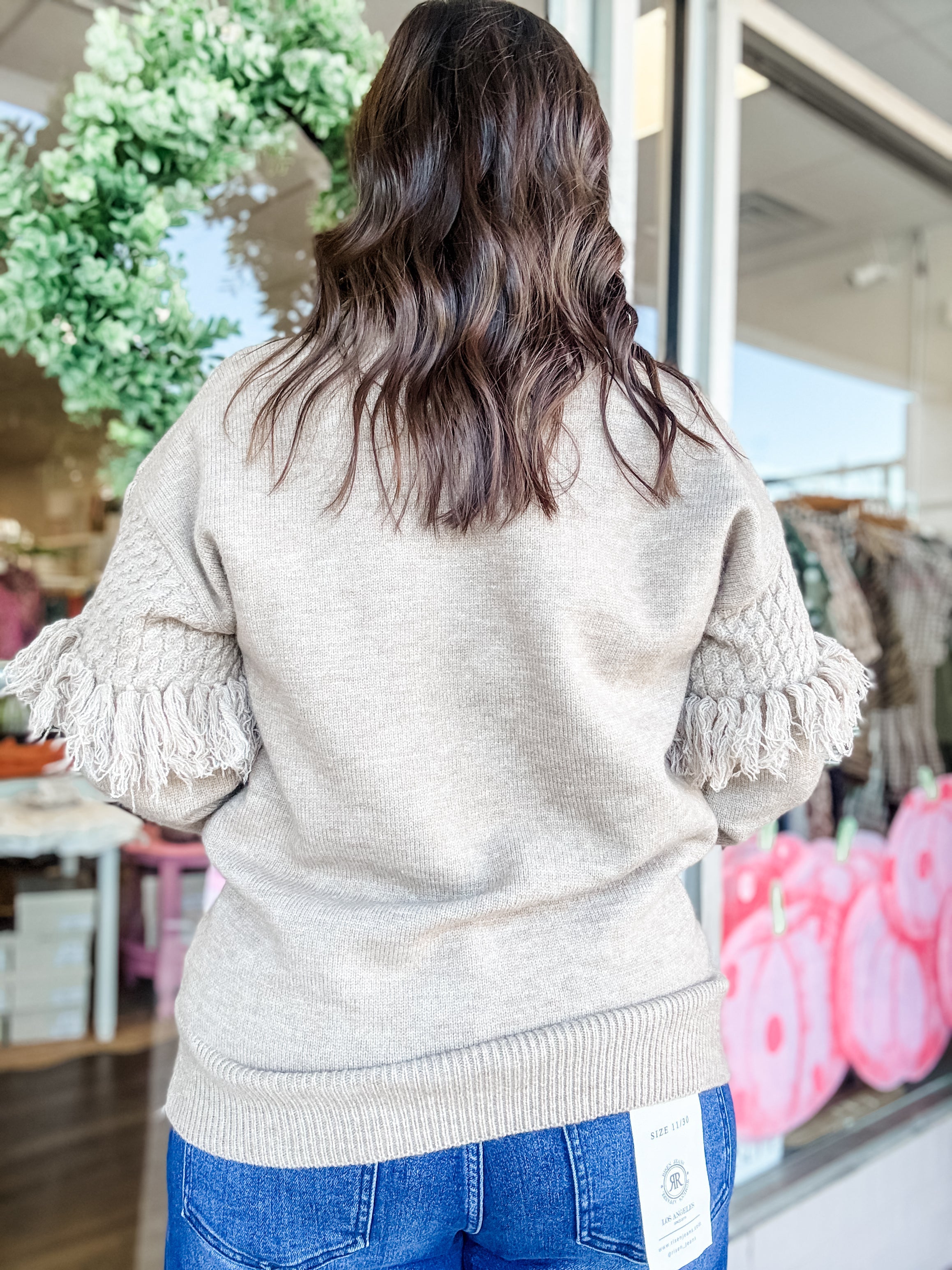 Fringe-Trim Crewneck Sweater - Just a Small Town Girl