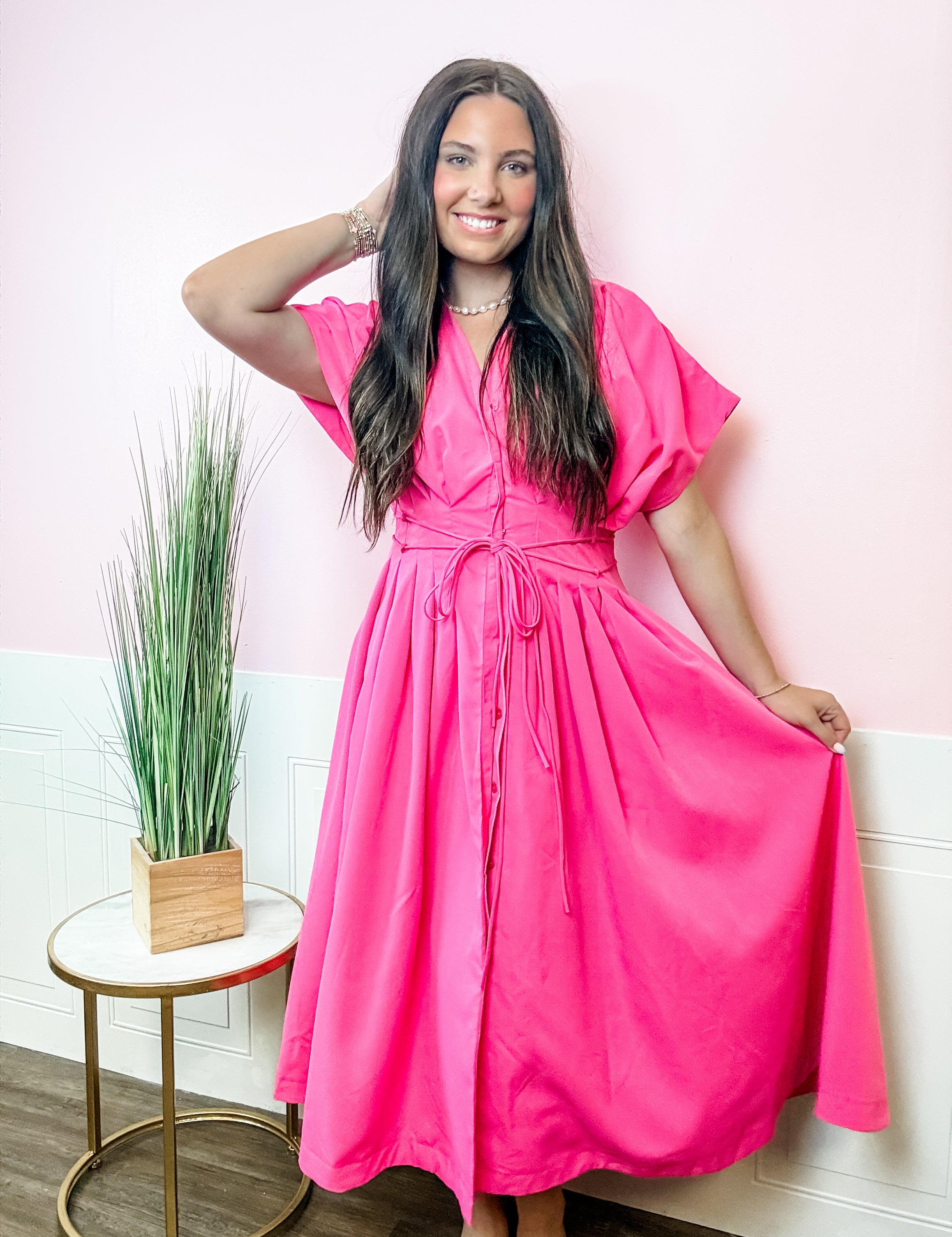 Fuchsia Flair Tie Waist Dress - Just a Small Town Girl
