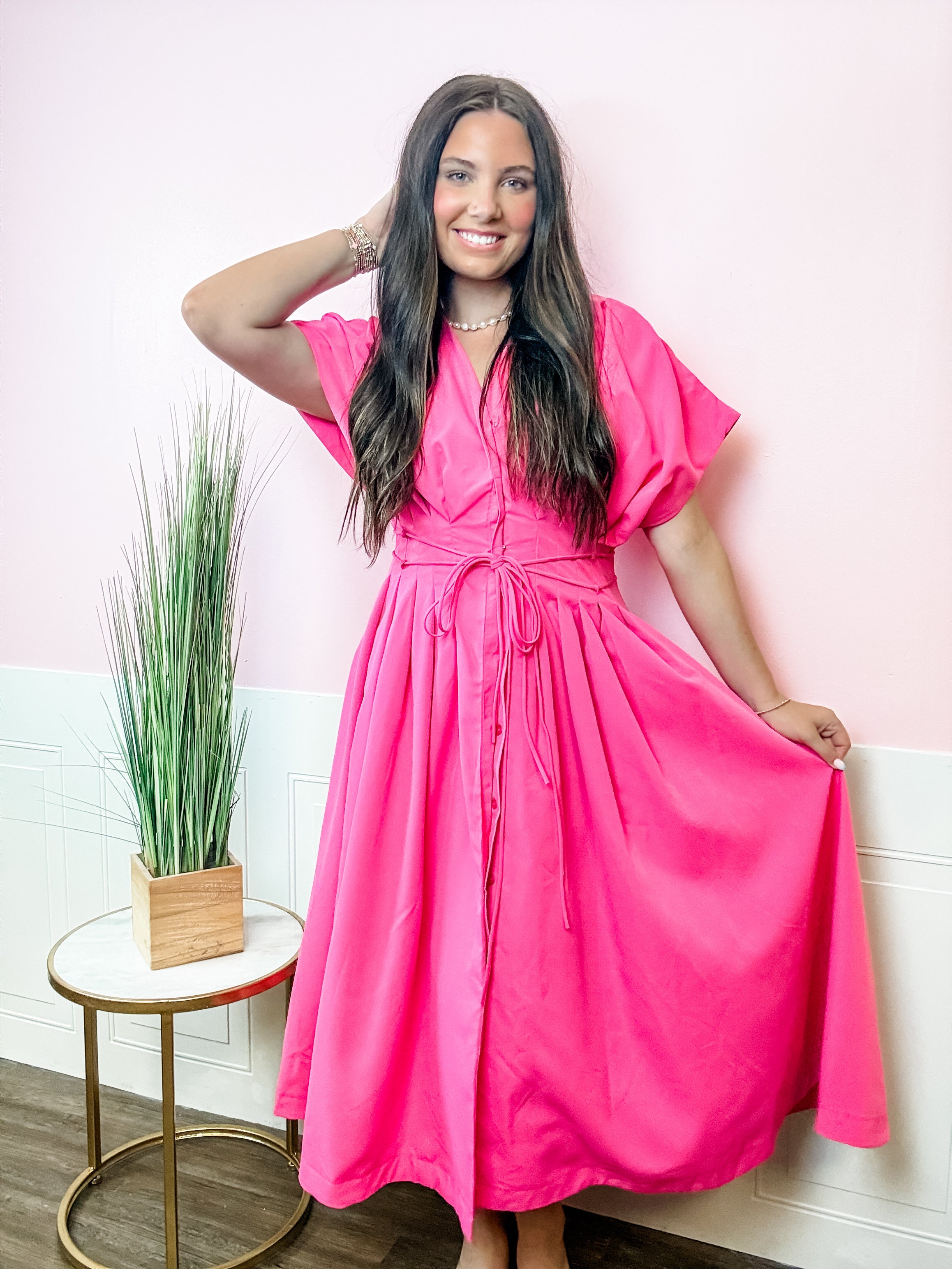 Fuchsia Flair Tie Waist Dress - Just a Small Town Girl