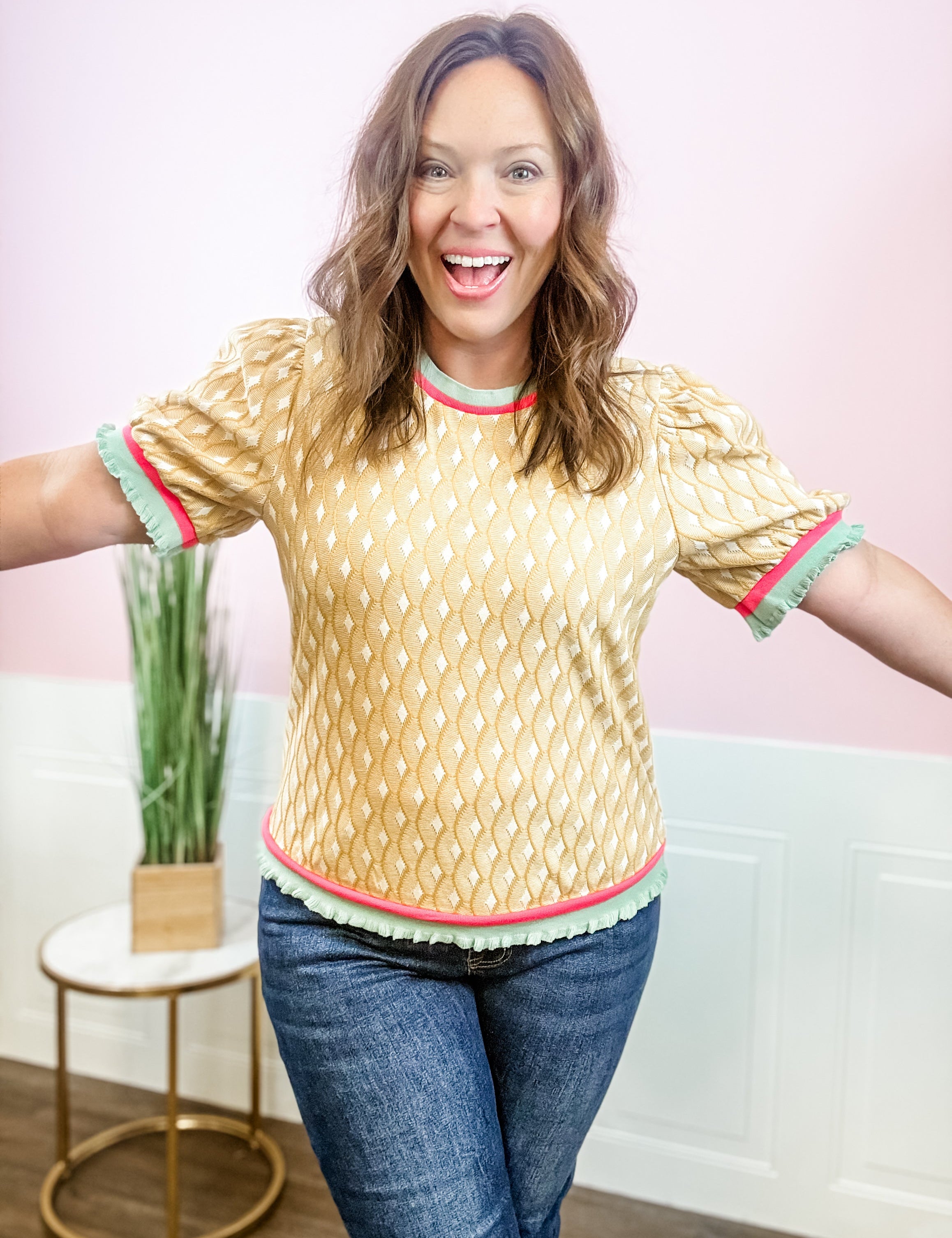 Golden Diamond Knit Sweater - Just a Small Town Girl