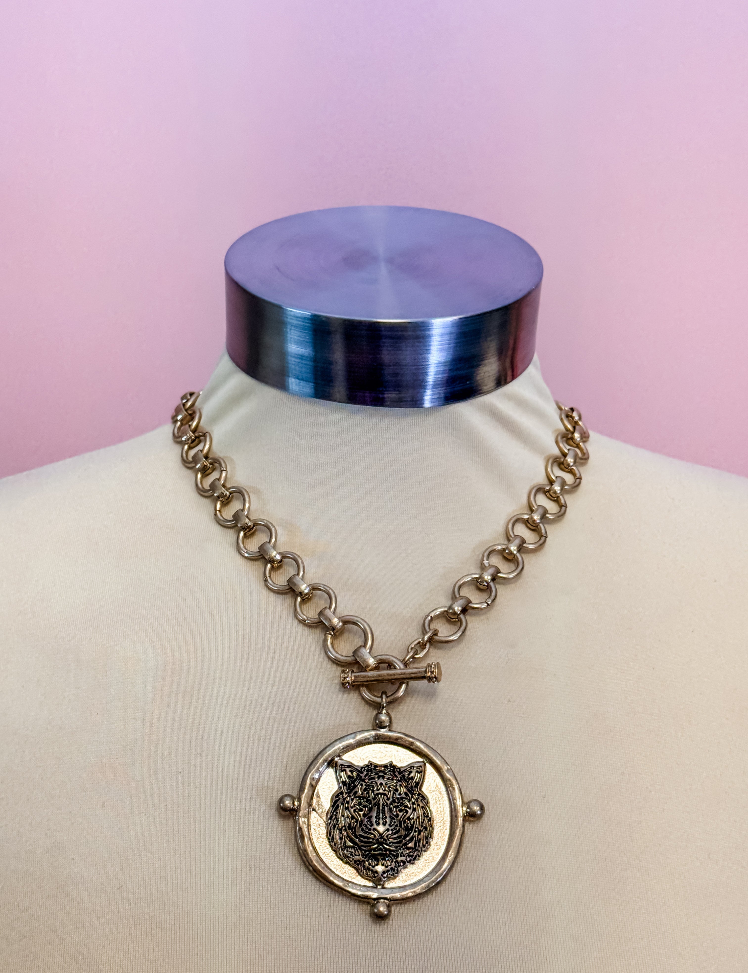 Golden Tiger Medallion Necklace - Just a Small Town Girl