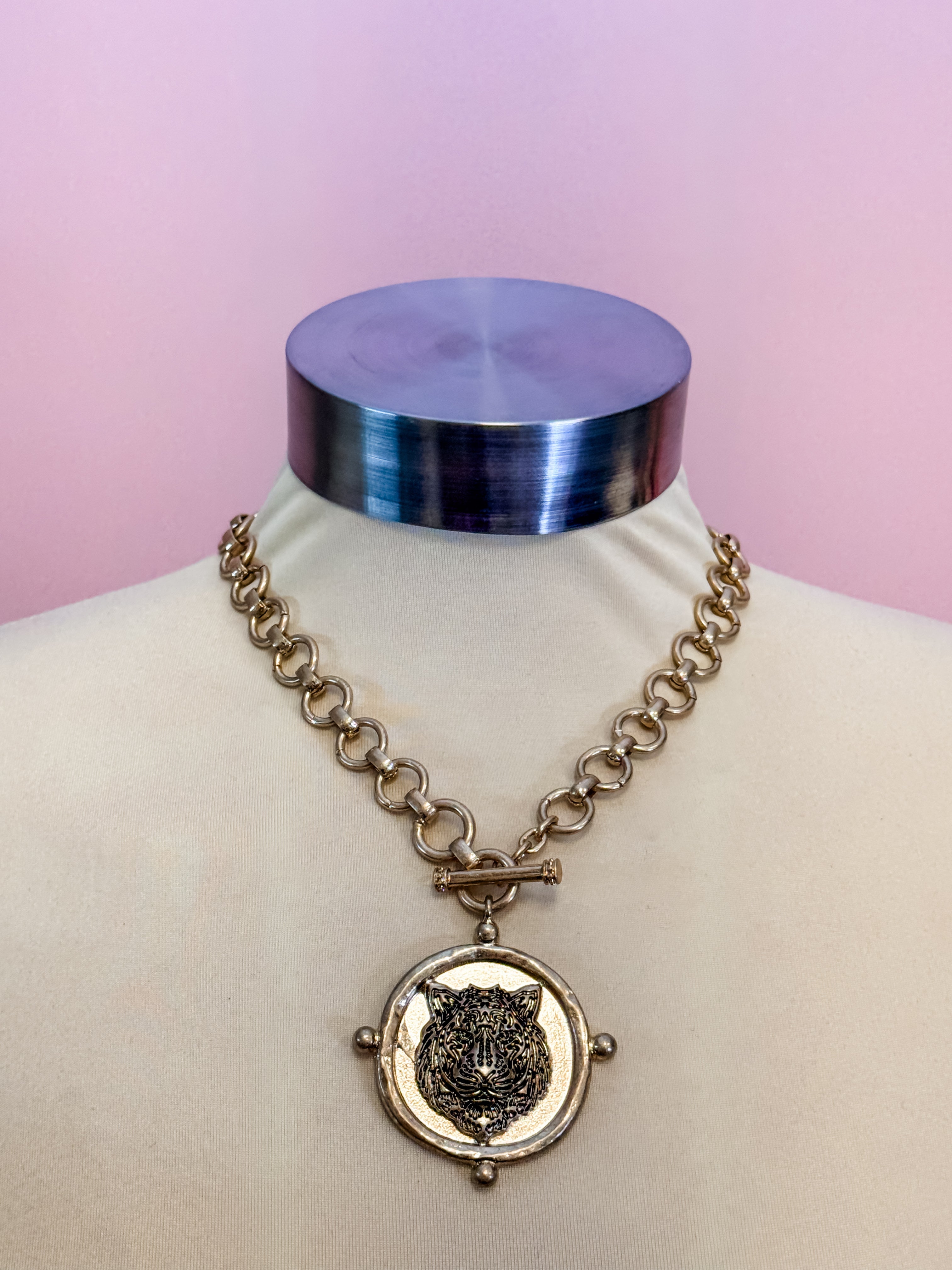 Golden Tiger Medallion Necklace - Just a Small Town Girl