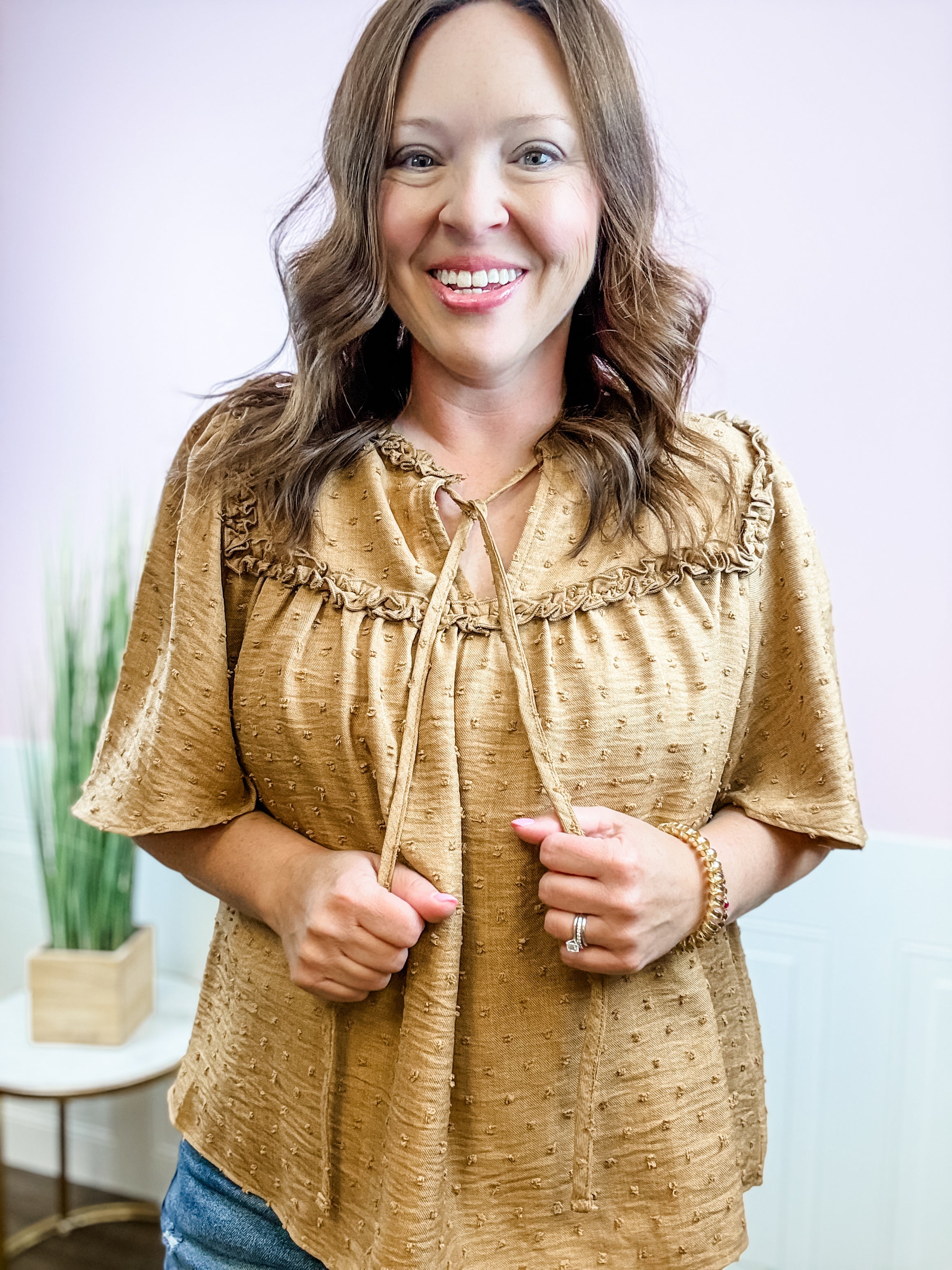 Golden Wheat Swiss Dot Tunic - Just a Small Town Girl