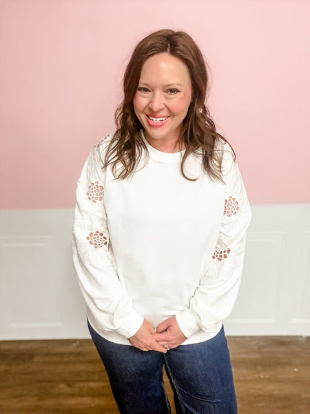 Grace in Bloom Embroidered Sweatshirt: ivory - Just a Small Town Girl
