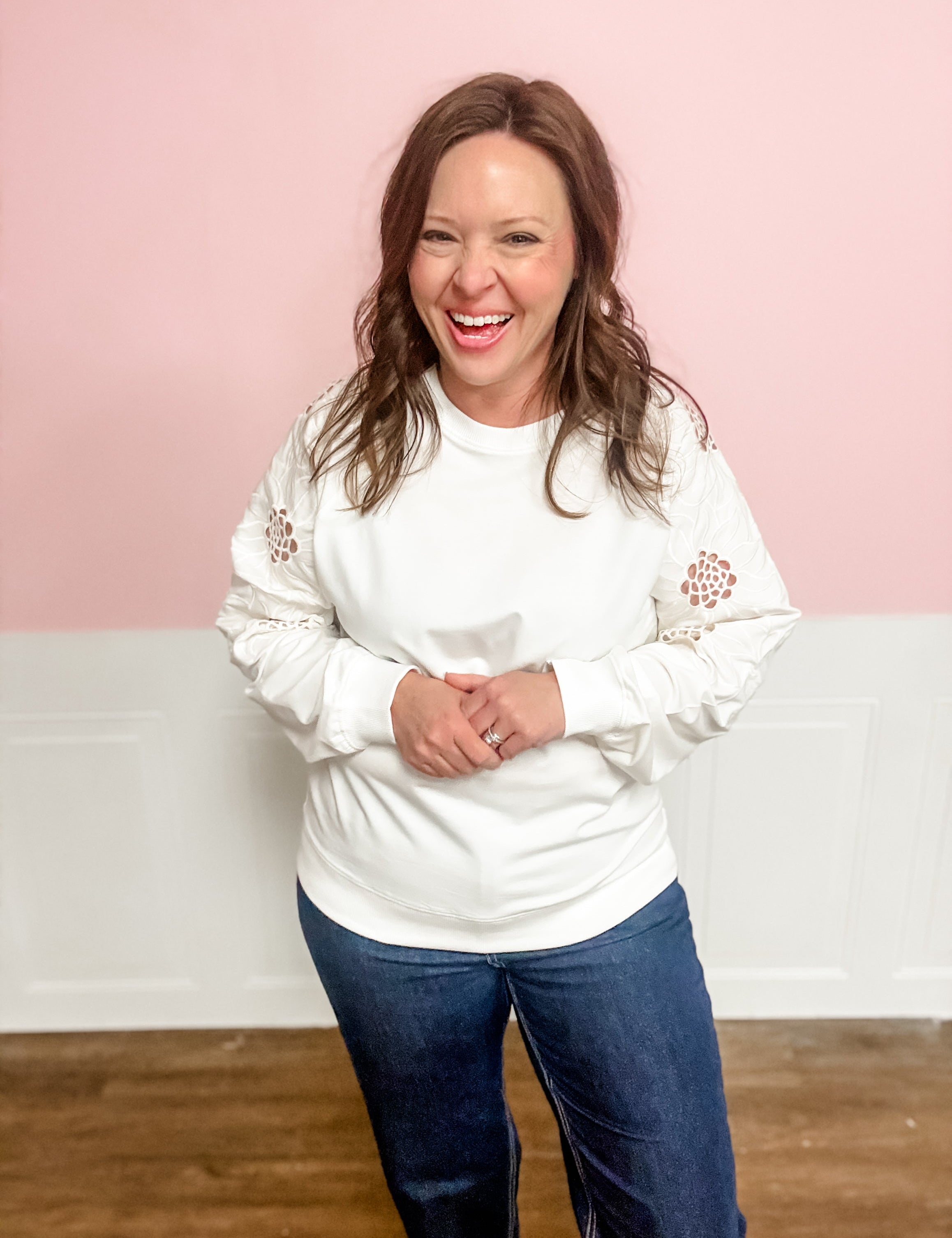 Grace in Bloom Embroidered Sweatshirt: ivory - Just a Small Town Girl