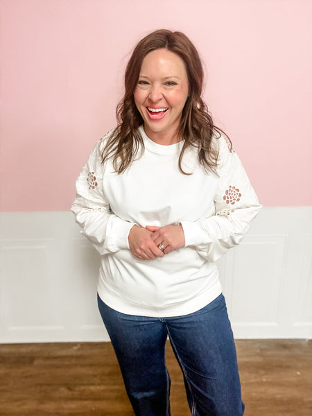 Grace in Bloom Embroidered Sweatshirt: ivory - Just a Small Town Girl