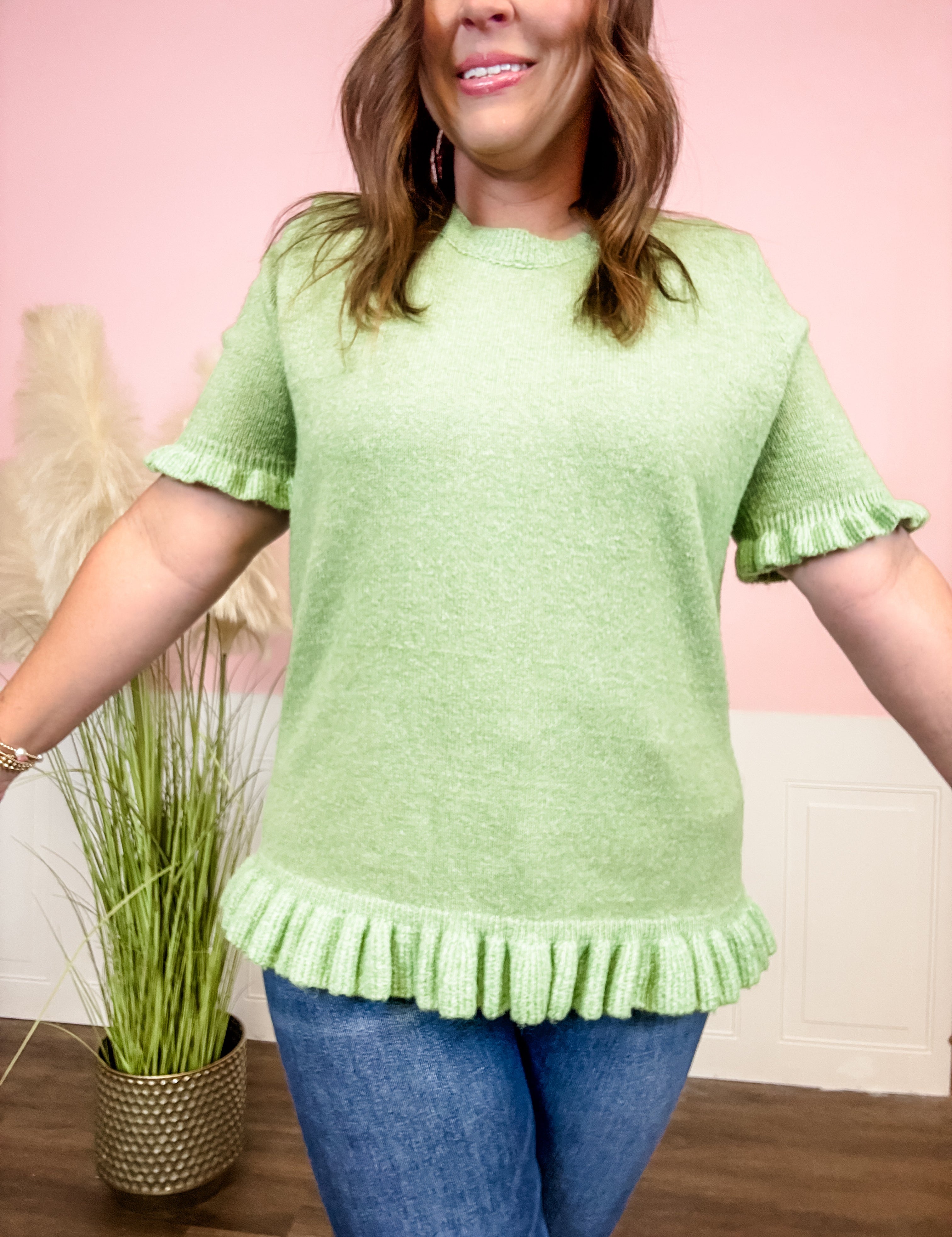 Grass Green Fringe Hem Sweater Top - Just a Small Town Girl