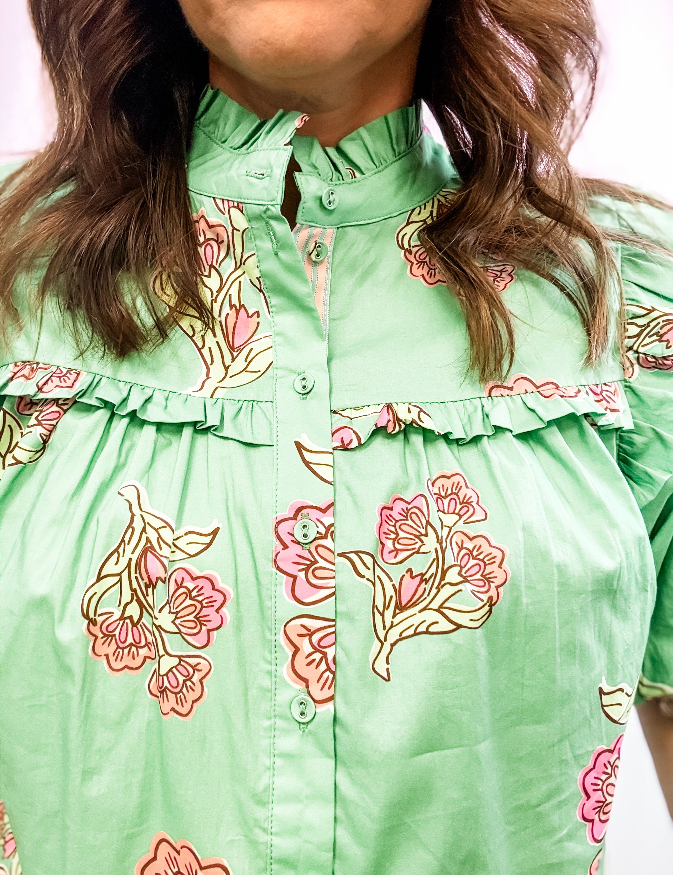 Green Garden Ruffle Blouse - Just a Small Town Girl