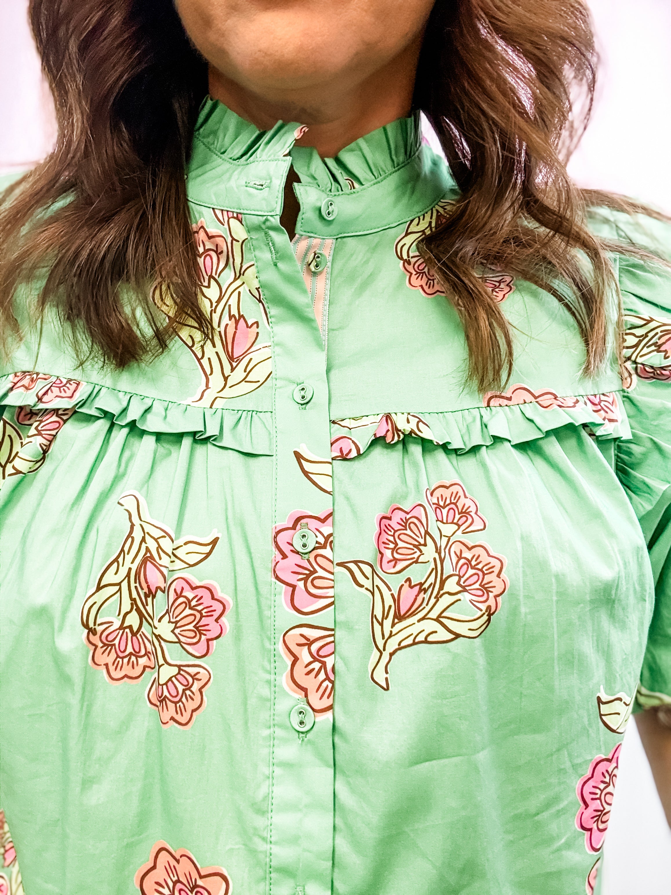 Green Garden Ruffle Blouse - Just a Small Town Girl