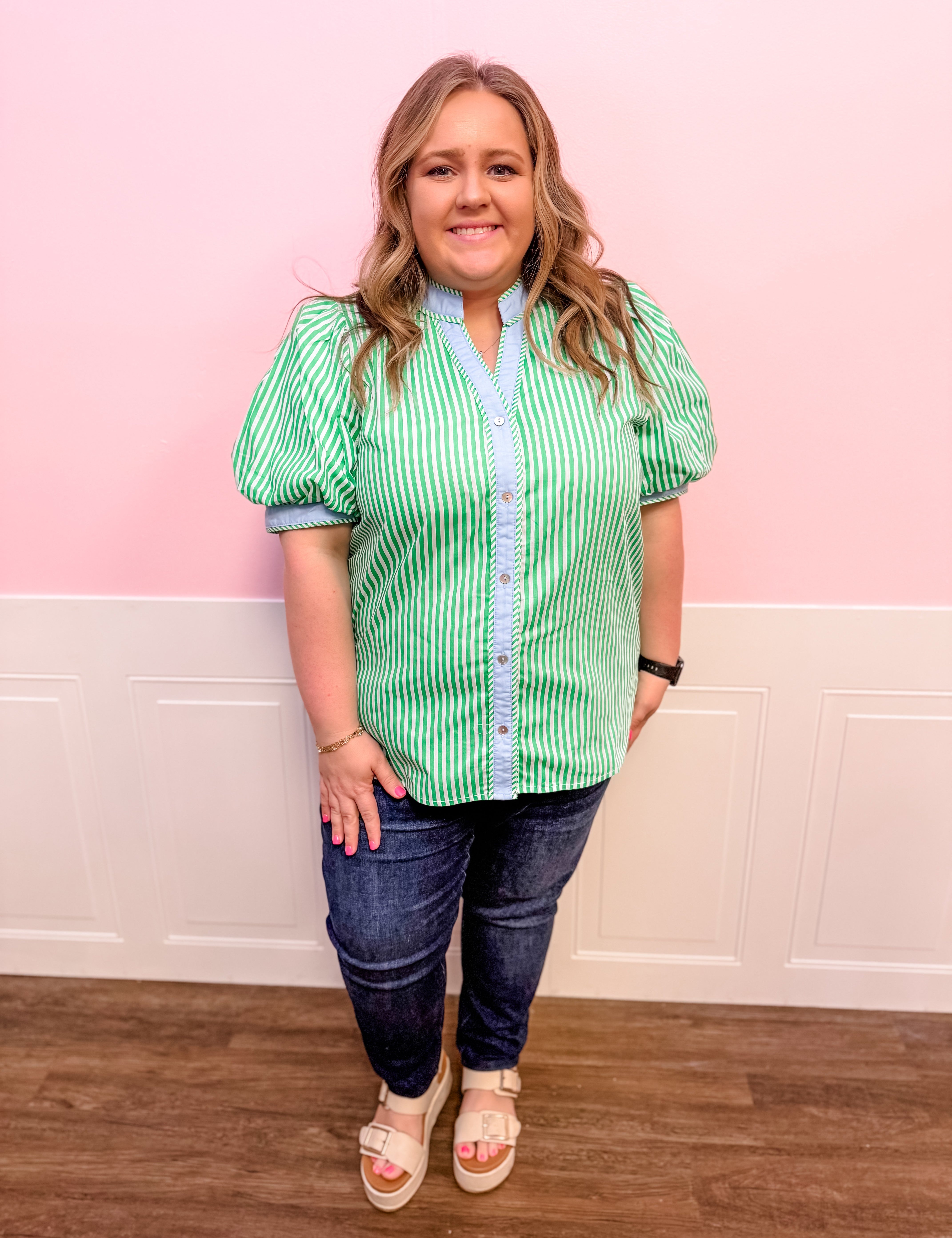 Green Harbor Stripe Blouse - Just a Small Town Girl