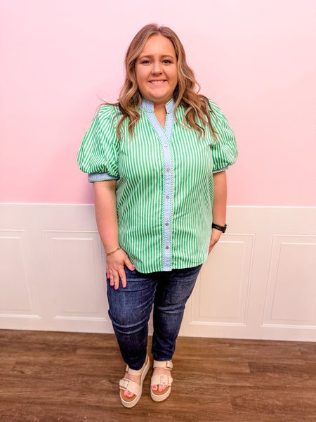 Green Harbor Stripe Blouse - Just a Small Town Girl