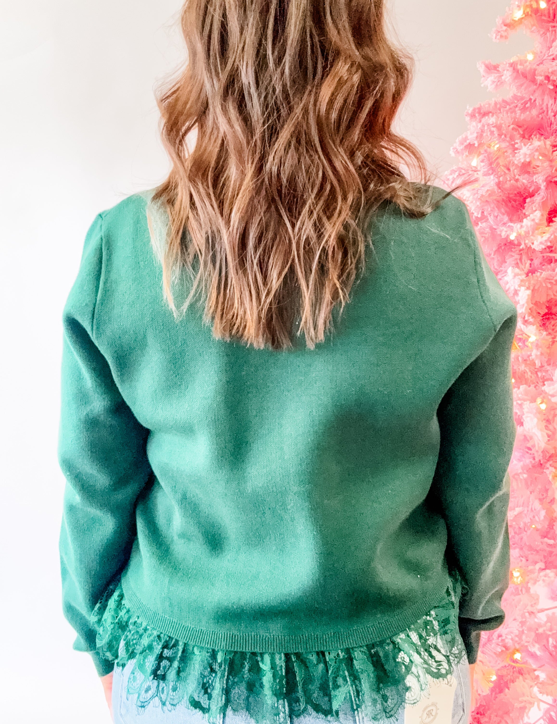 Green Lace Hem Sweater - Just a Small Town Girl