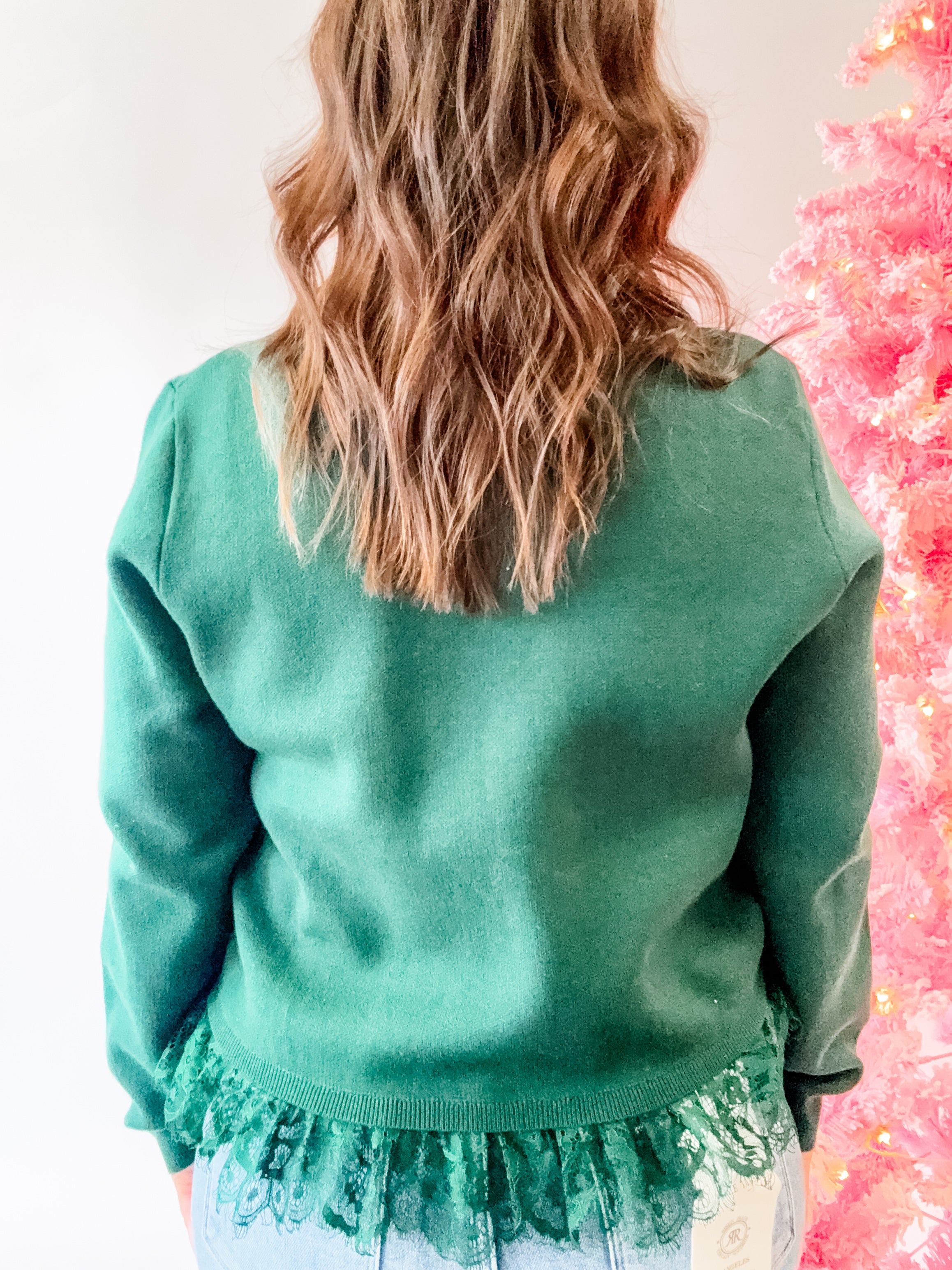 Green Lace Hem Sweater - Just a Small Town Girl