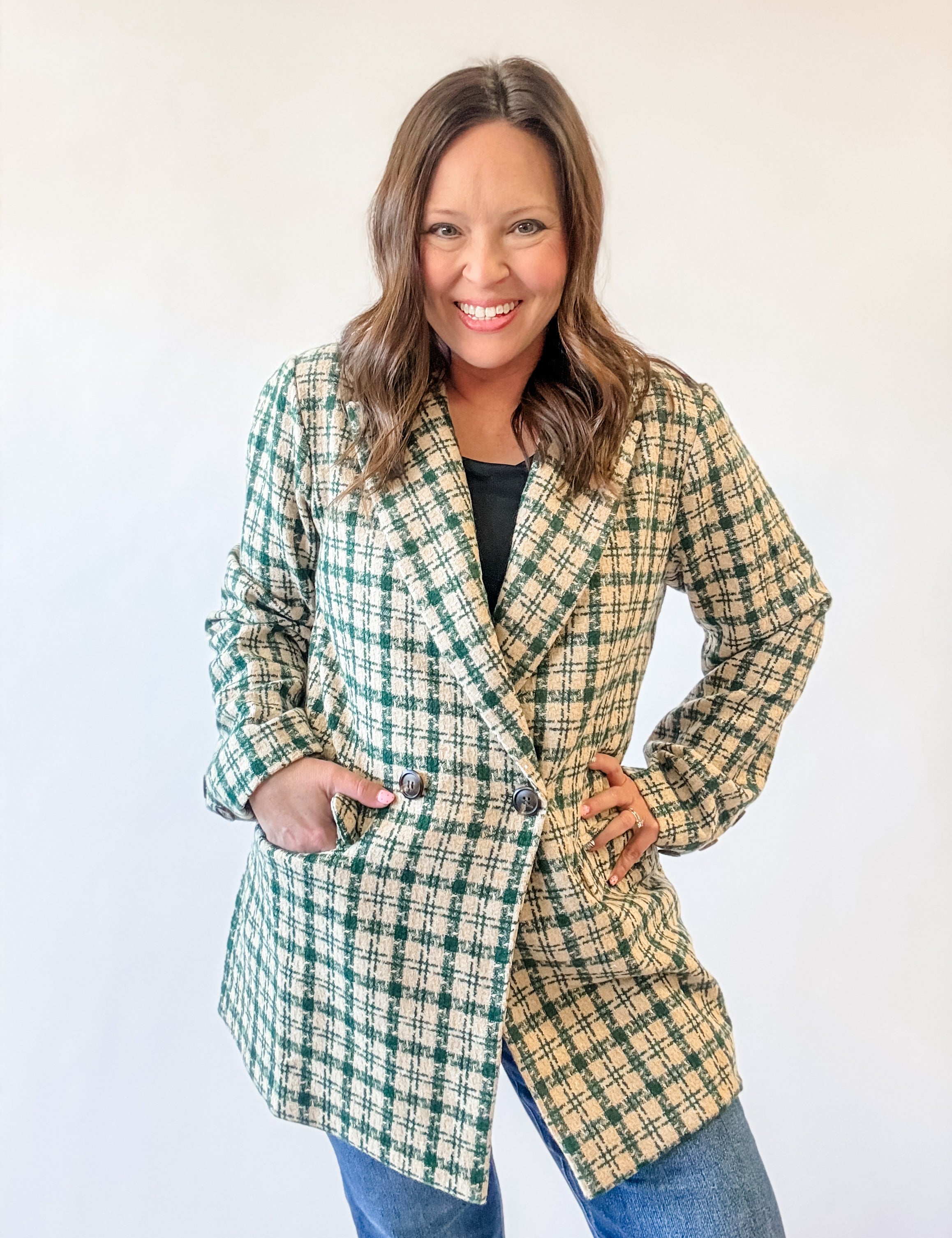 Green Plaid Tweed Blazer - Just a Small Town Girl