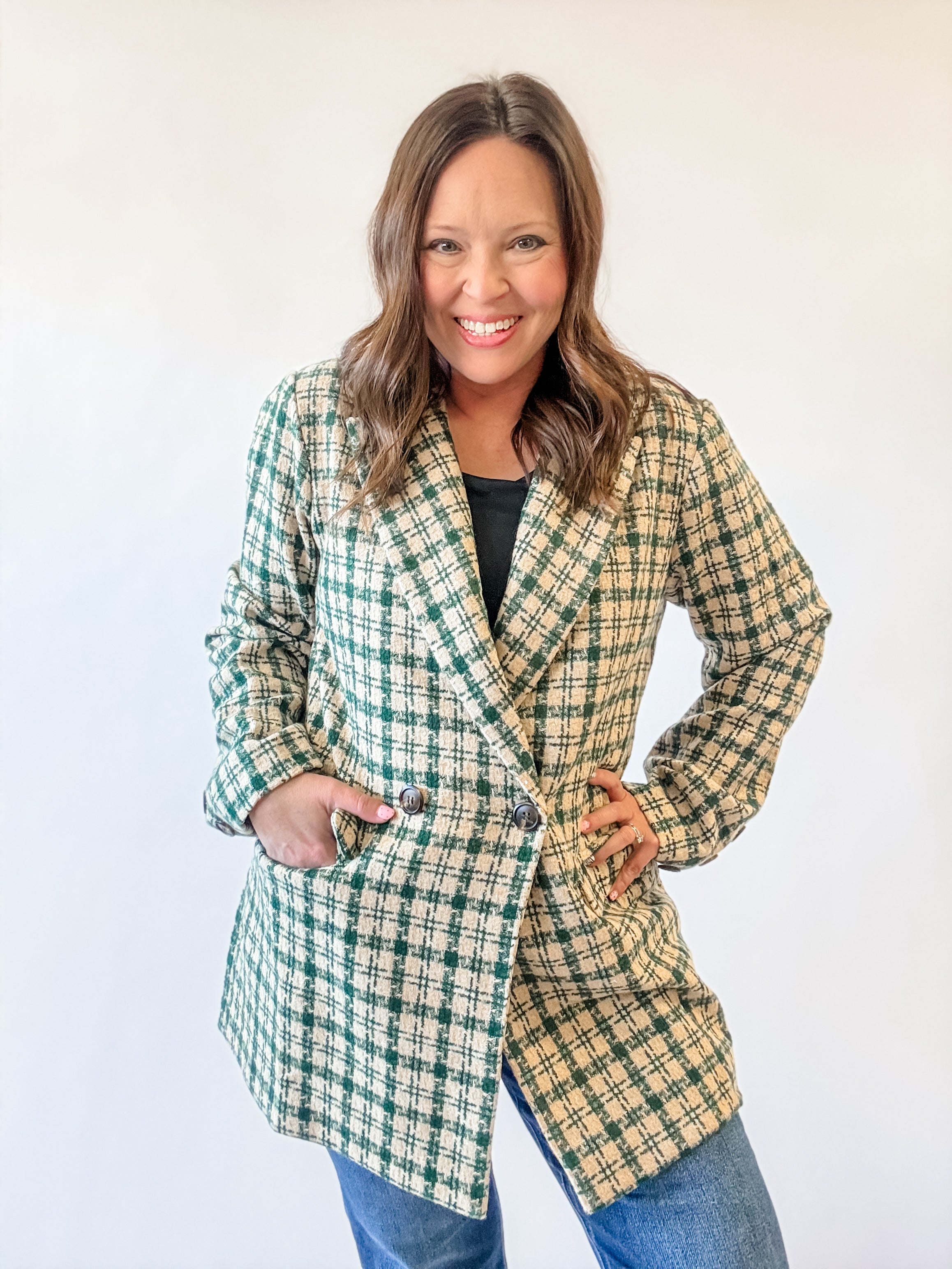 Green Plaid Tweed Blazer - Just a Small Town Girl